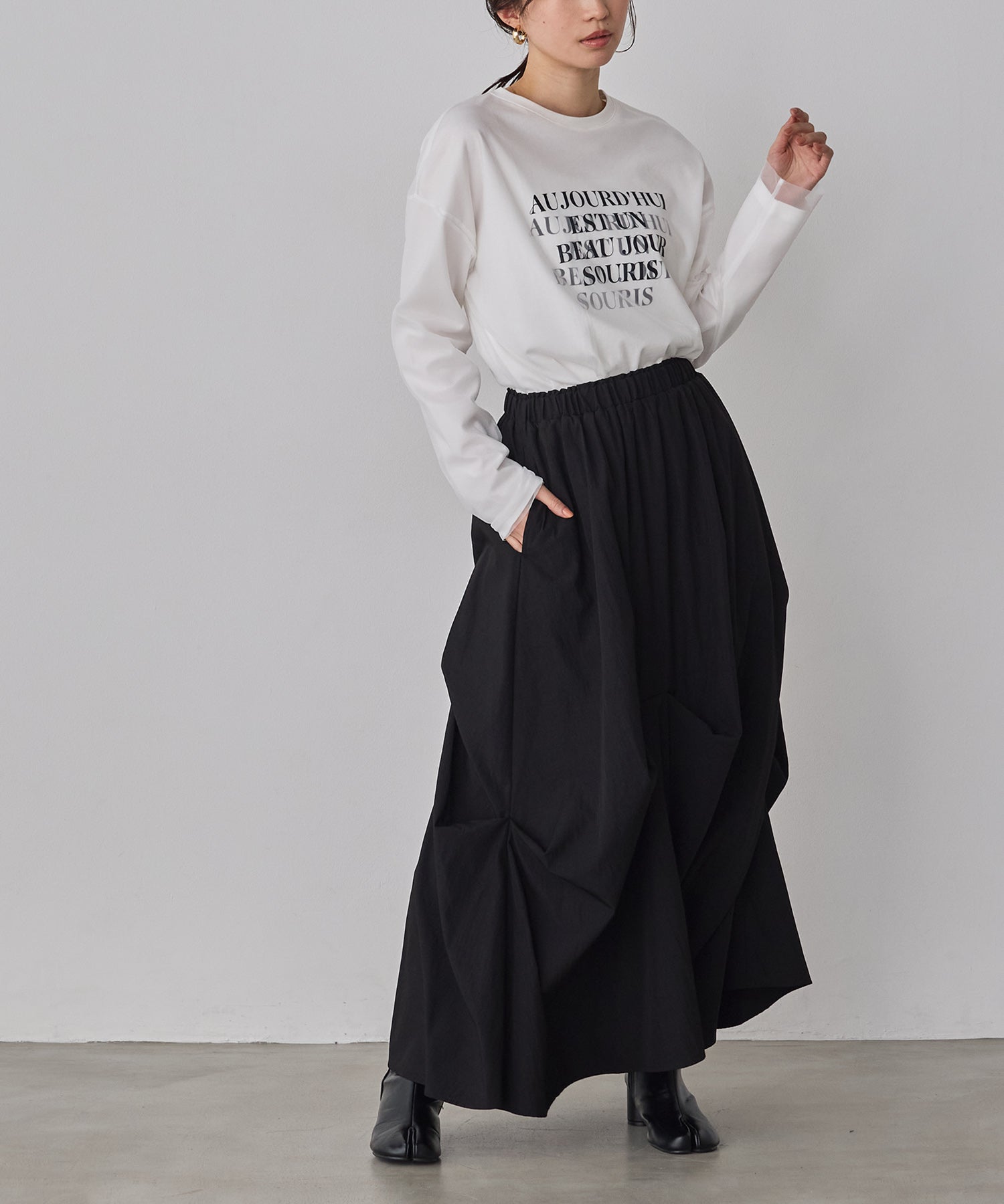 チュールレイヤード プリントロンT