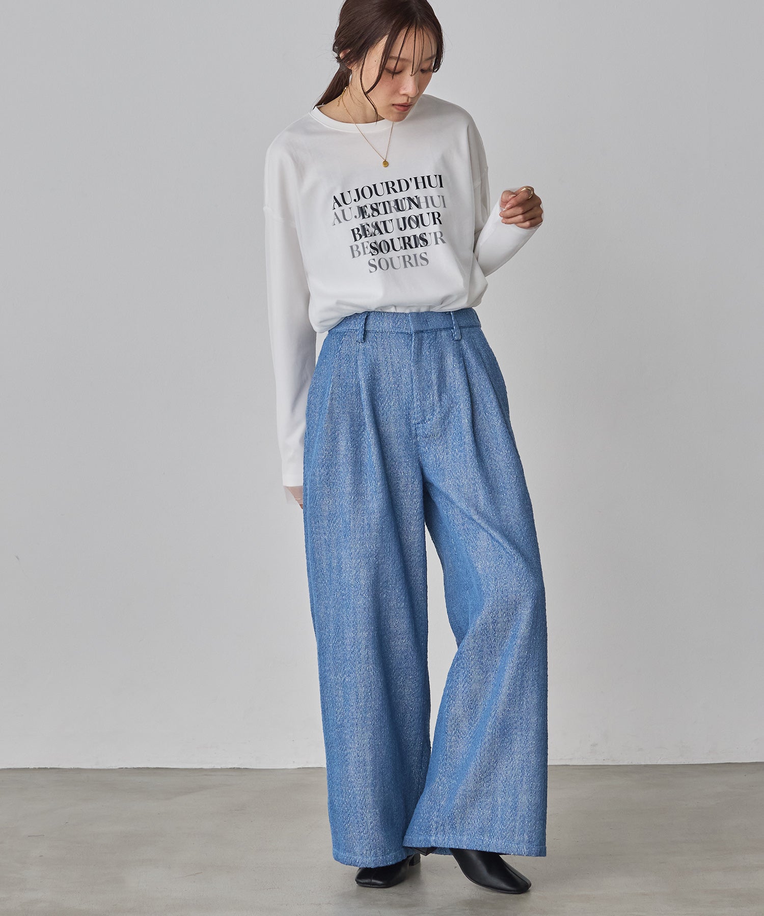 チュールレイヤード プリントロンT