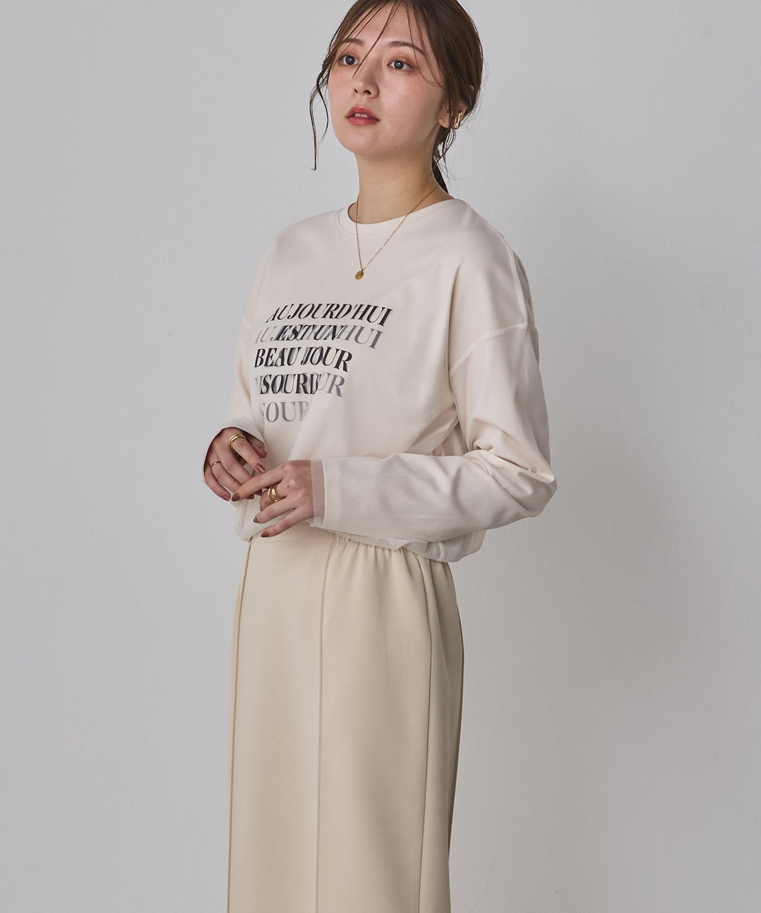 TULLE LAYERED PRINT LONG T-SHIRT