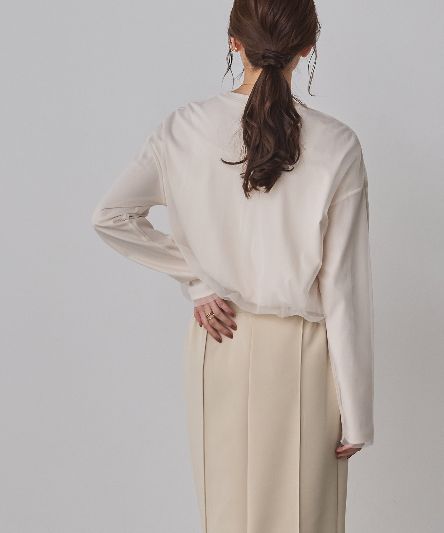 TULLE LAYERED PRINT LONG T-SHIRT