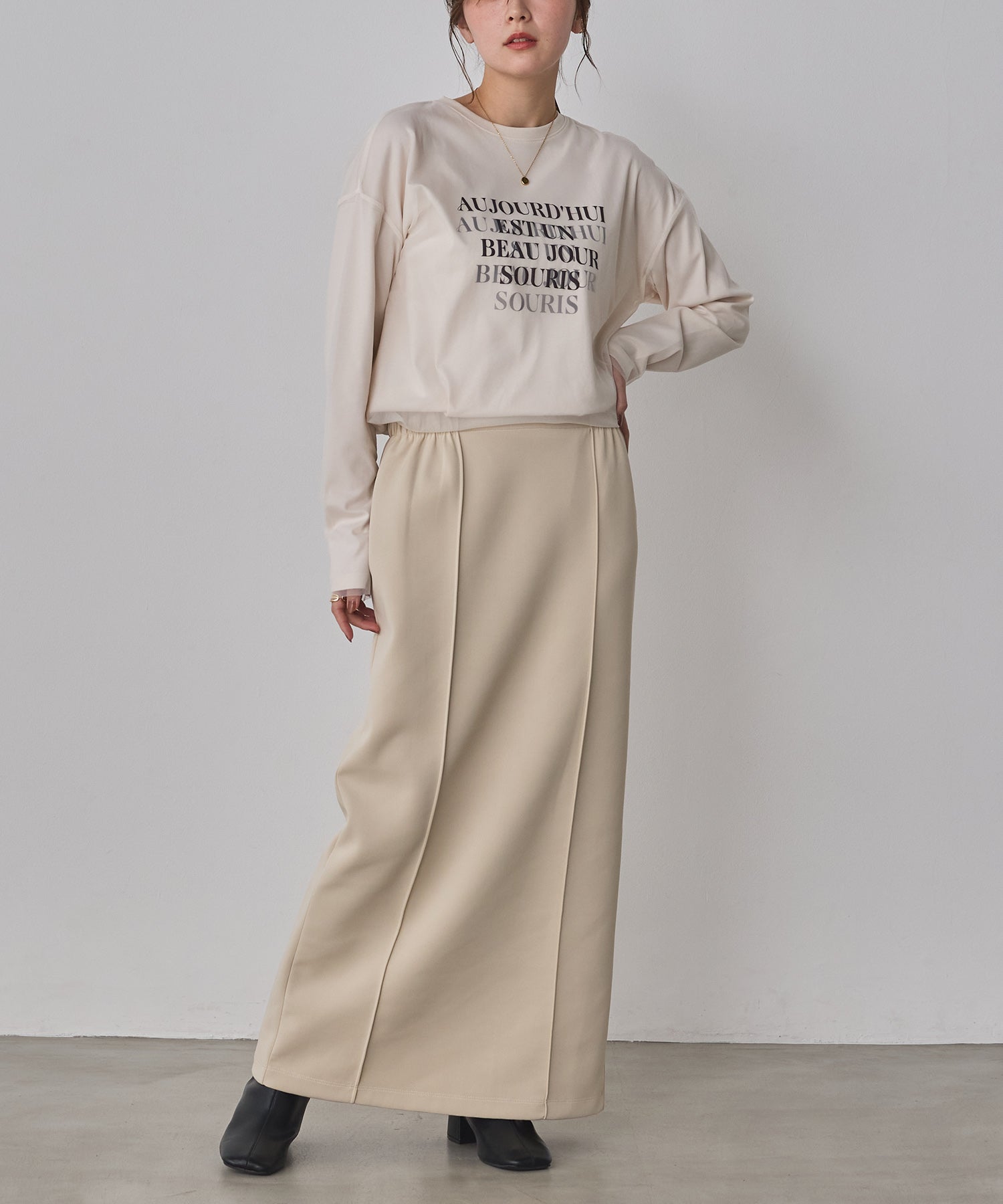 TULLE LAYERED PRINT LONG T-SHIRT