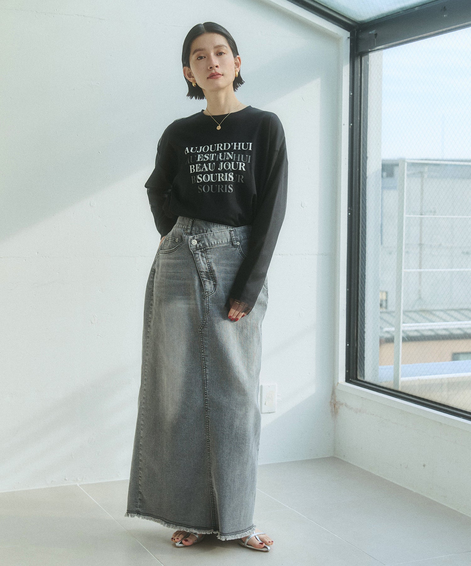 TULLE LAYERED PRINT LONG T-SHIRT