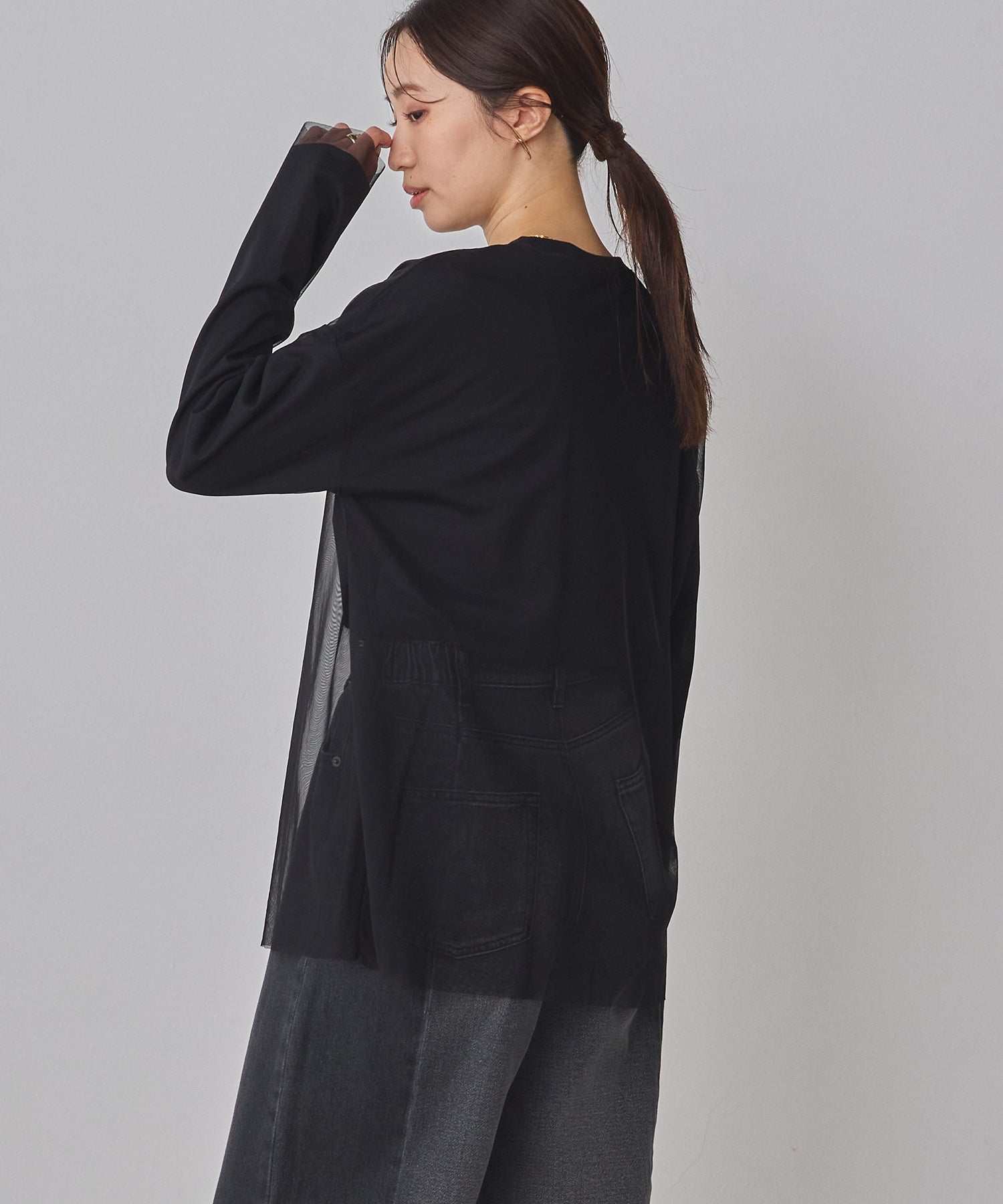 TULLE LAYERED PRINT LONG T-SHIRT