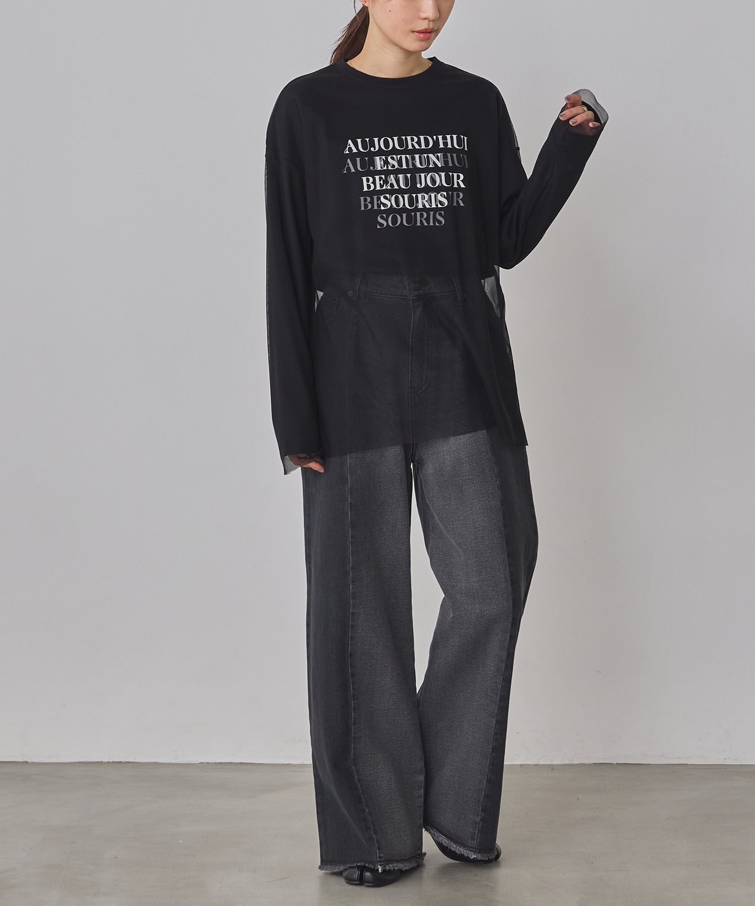 TULLE LAYERED PRINT LONG T-SHIRT