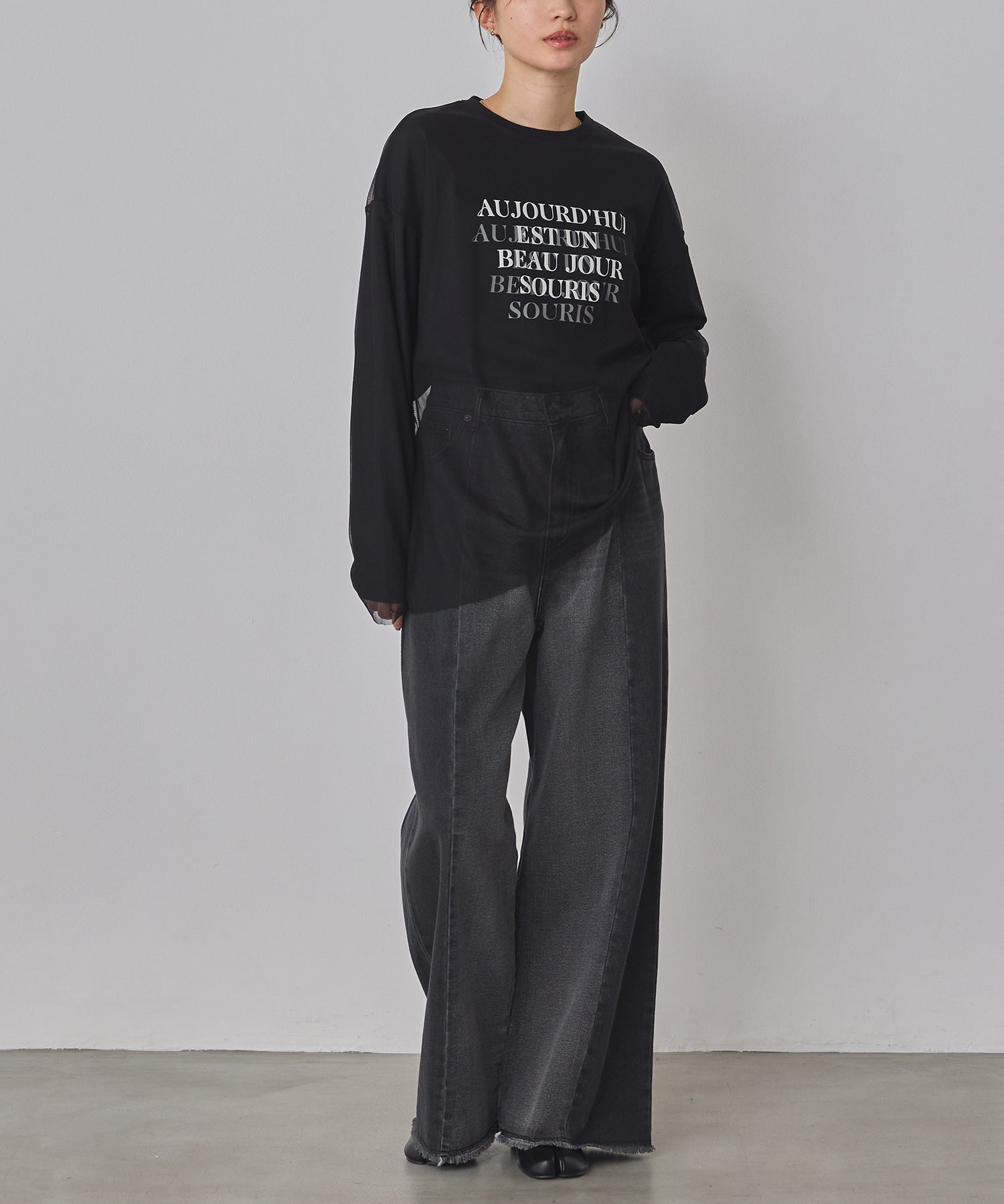 チュールレイヤード プリントロンT