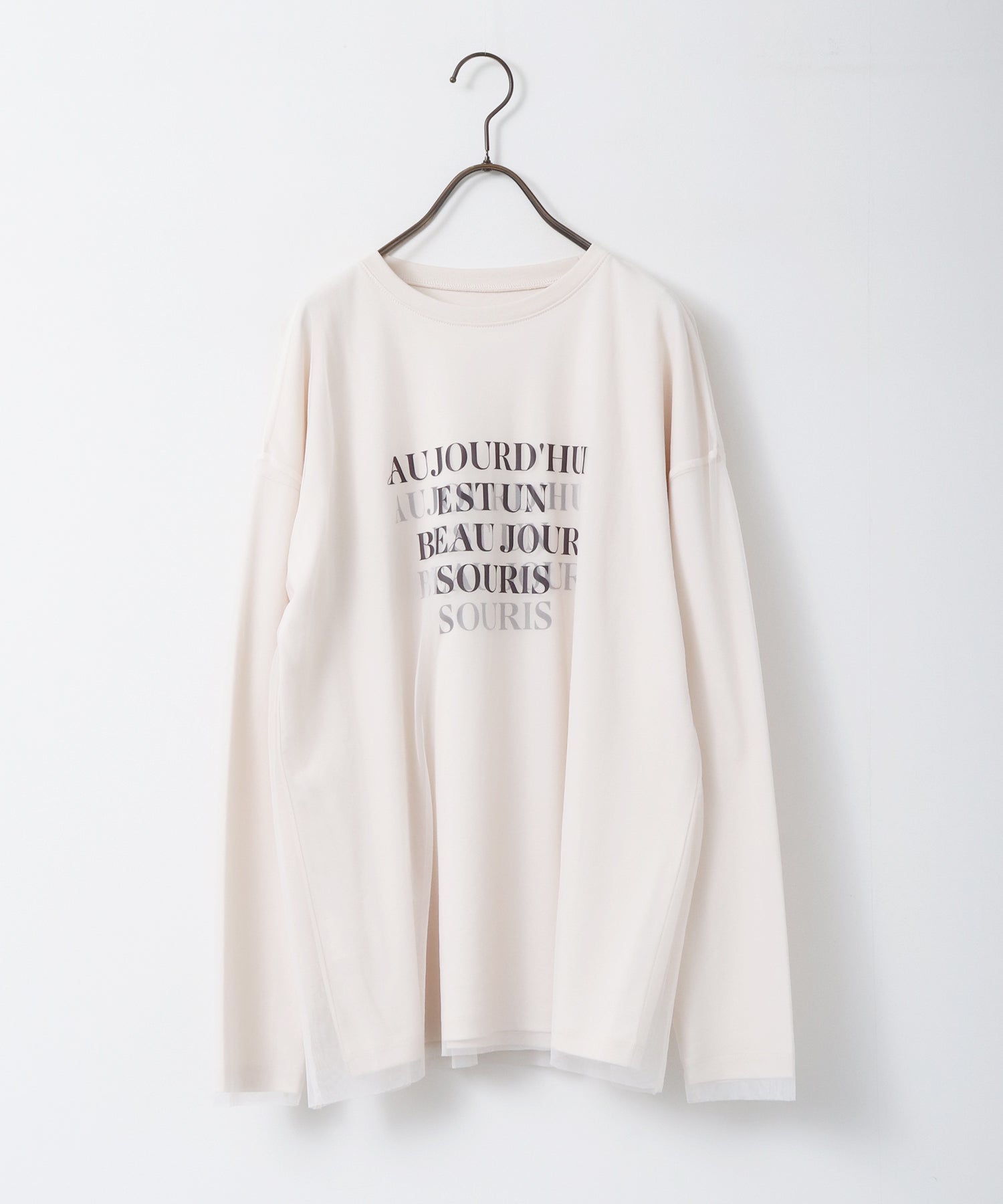 Tシャツ(長袖/七分) PERVERZE Slit Double Mesh Long Tee white Tulle Bustier Print Long Tee