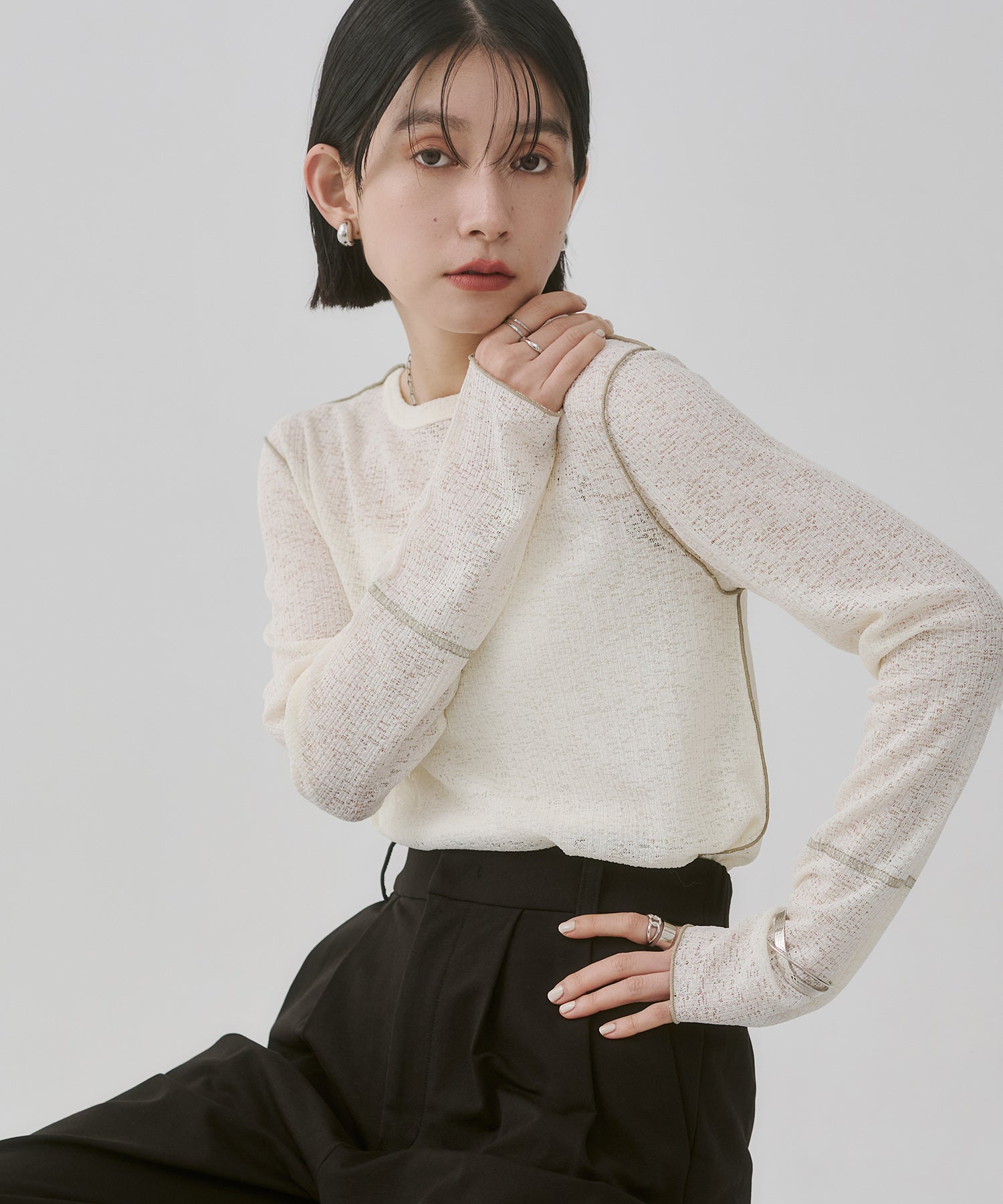 配色メロウ リブシアートップス