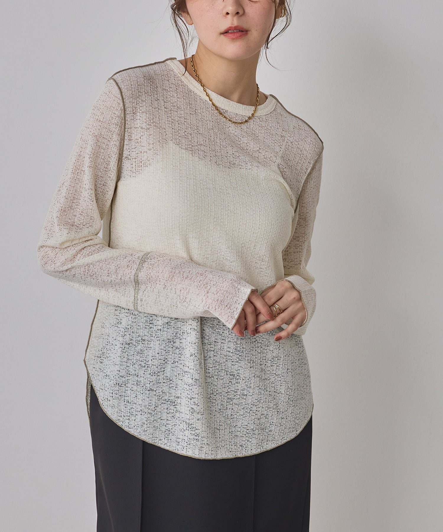 配色メロウ リブシアートップス