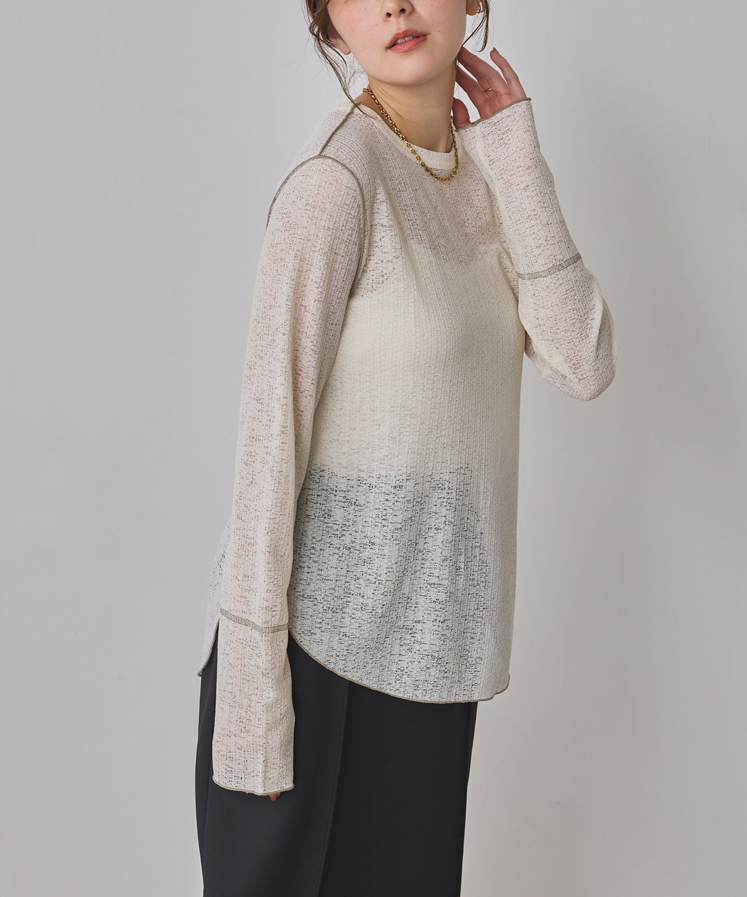 配色メロウ リブシアートップス