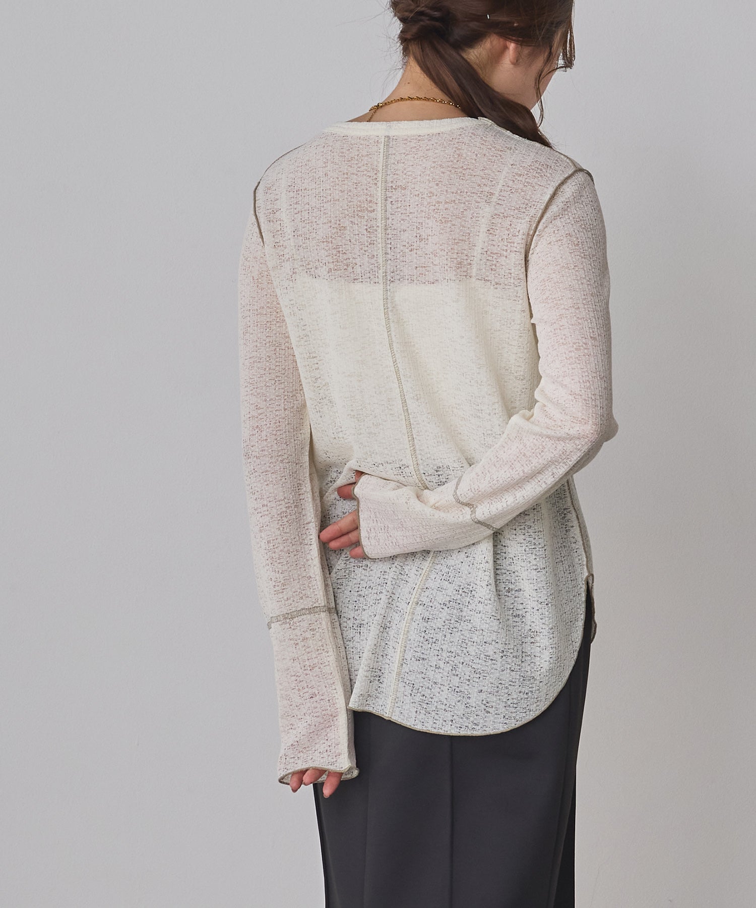 配色メロウ リブシアートップス