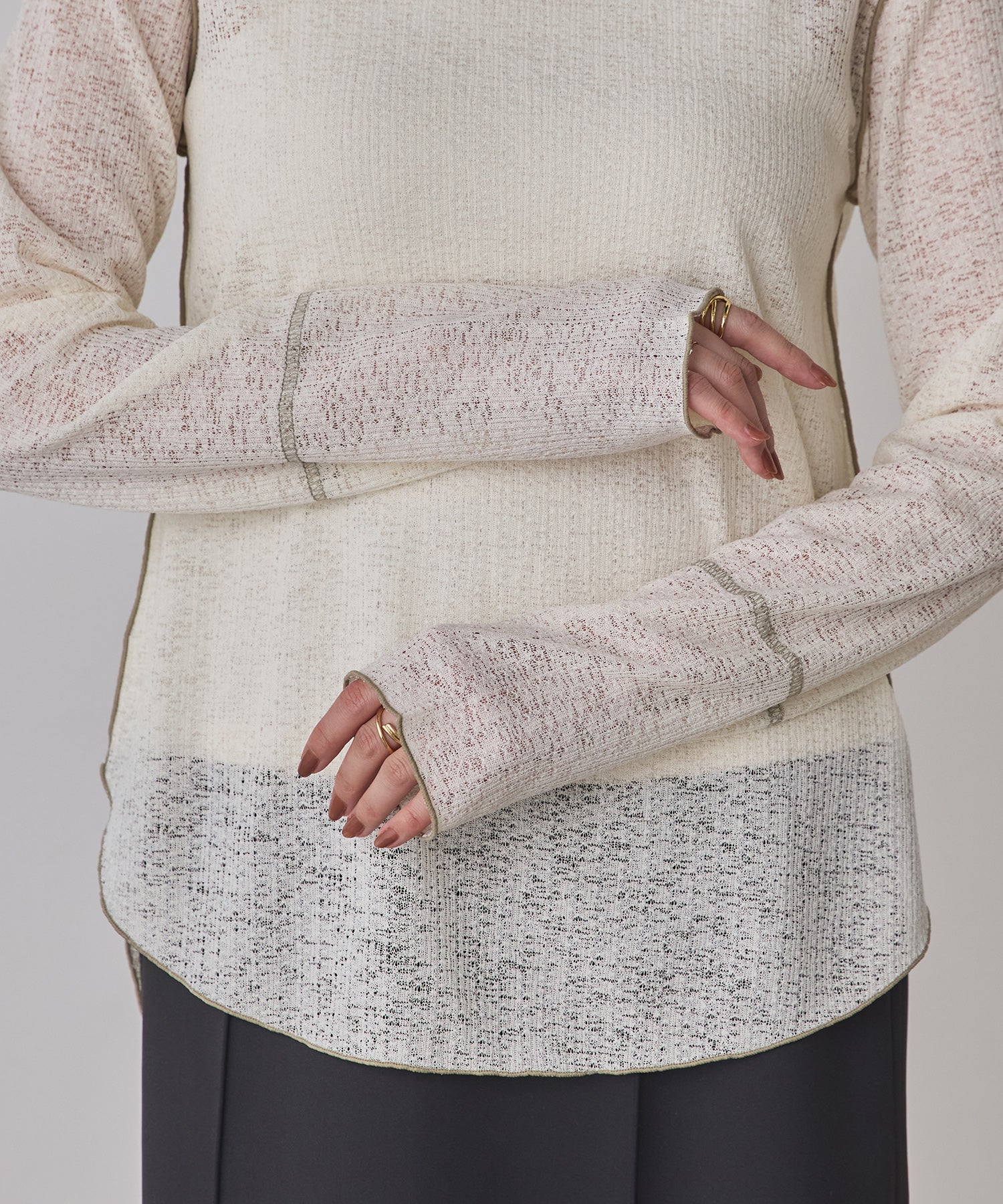 配色メロウ リブシアートップス