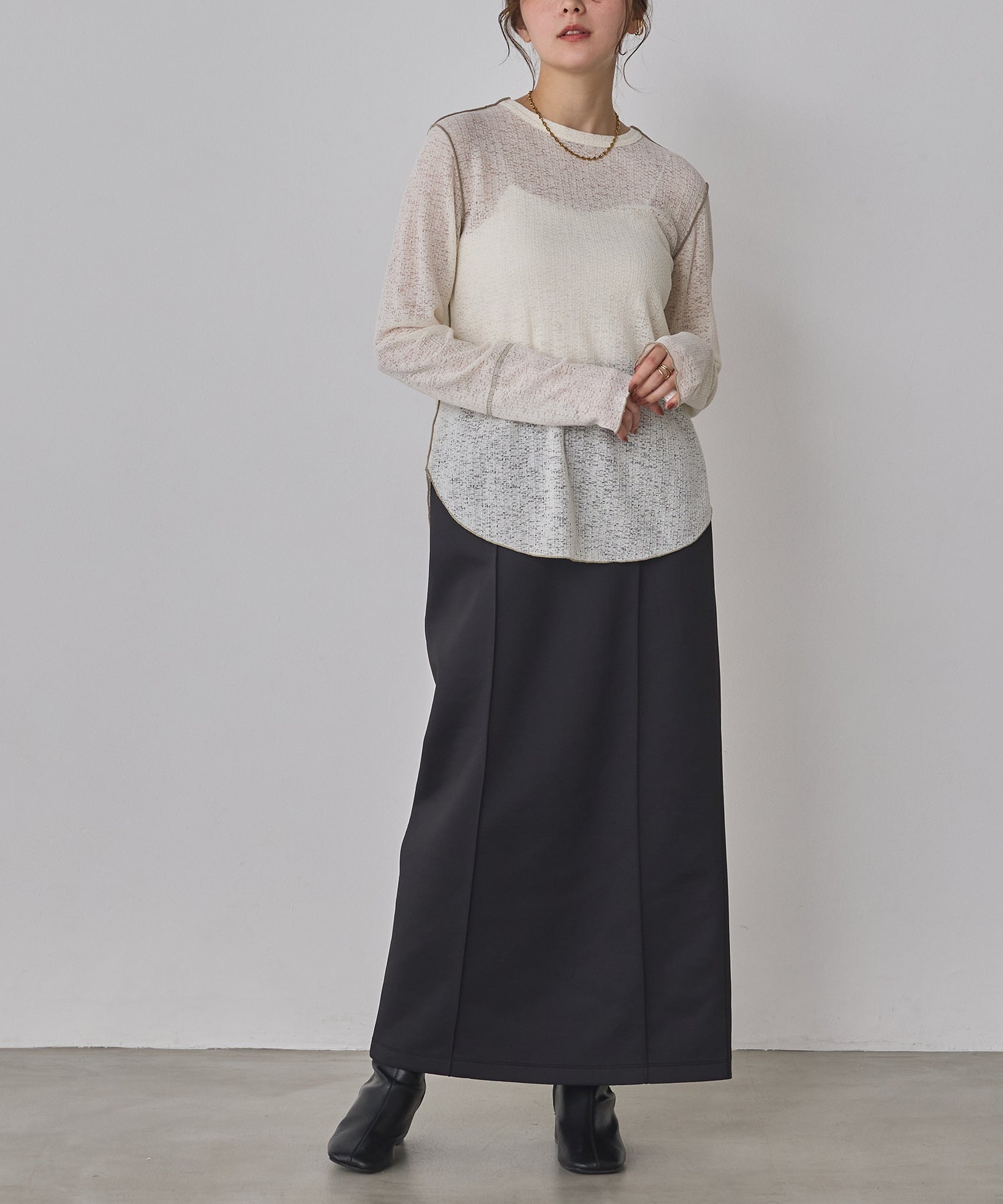 配色メロウ リブシアートップス