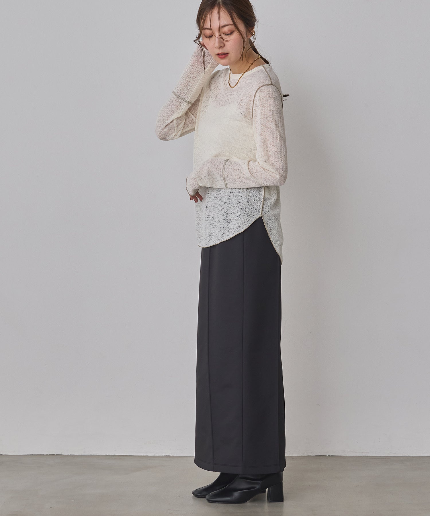 配色メロウ リブシアートップス