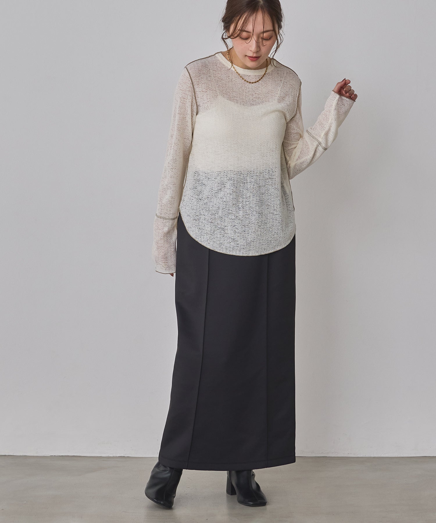 配色メロウ リブシアートップス