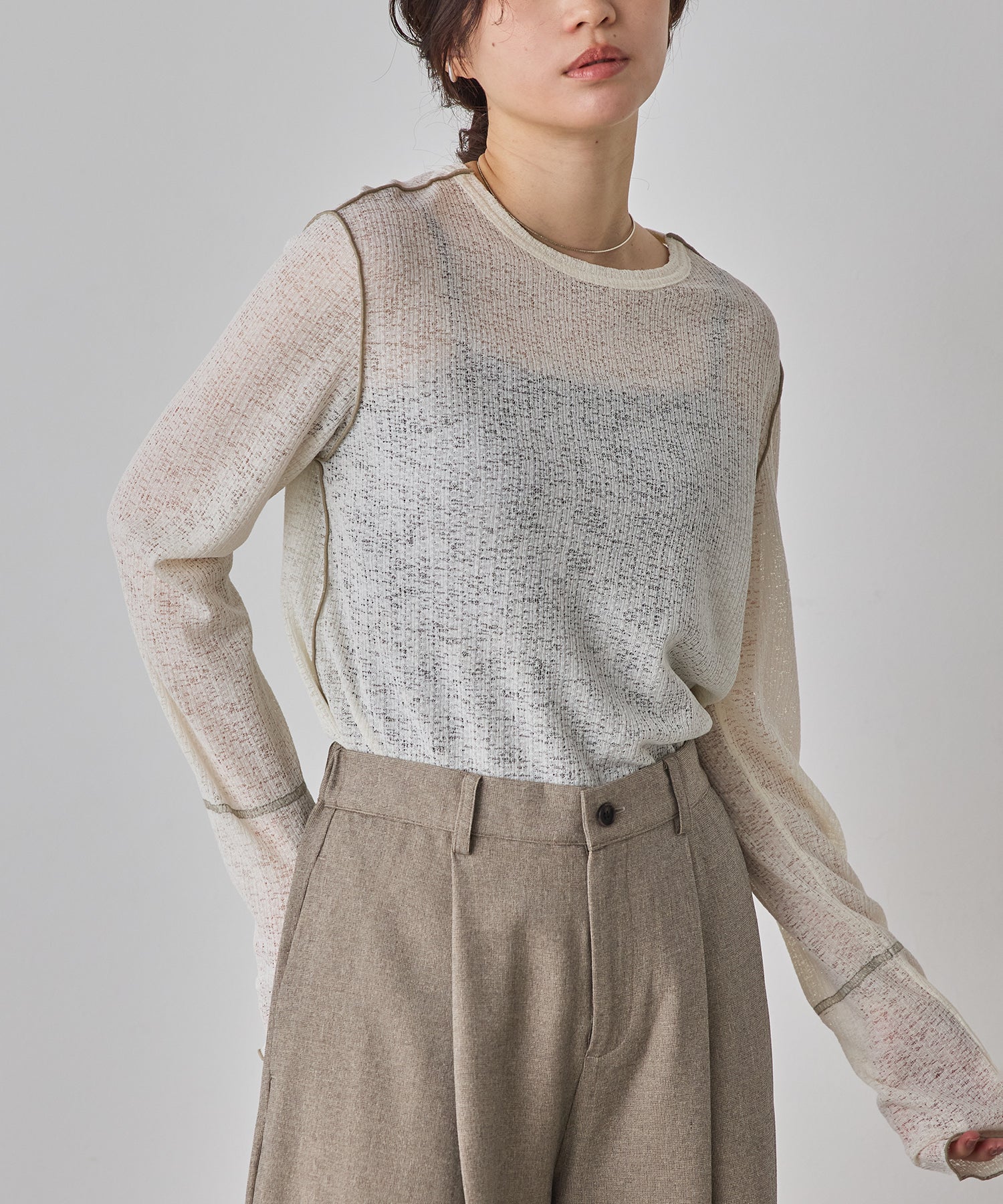 配色メロウ リブシアートップス