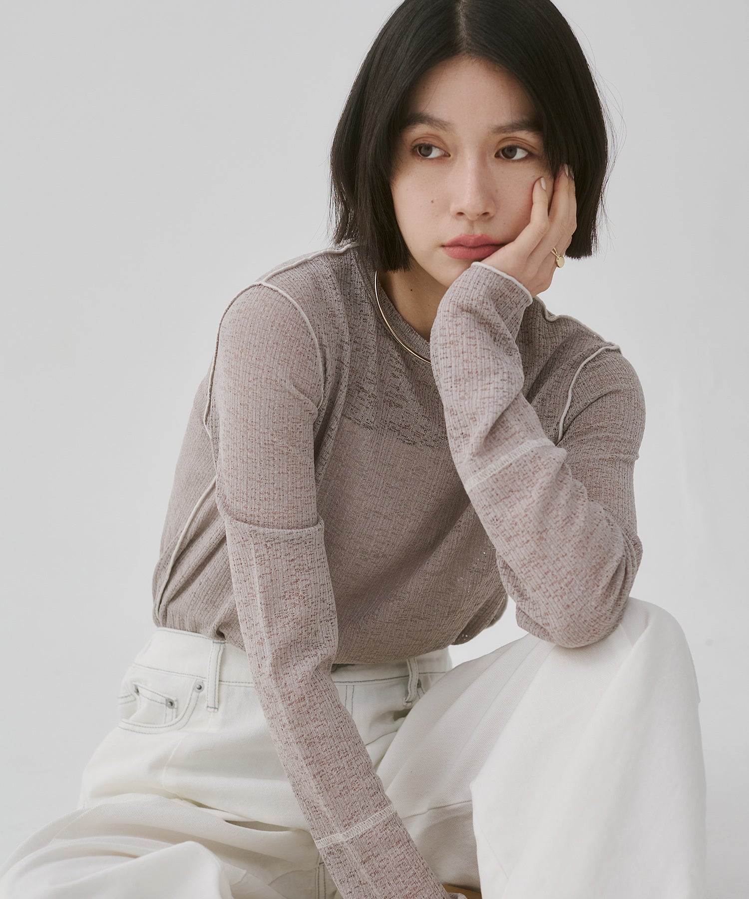 配色メロウ リブシアートップス