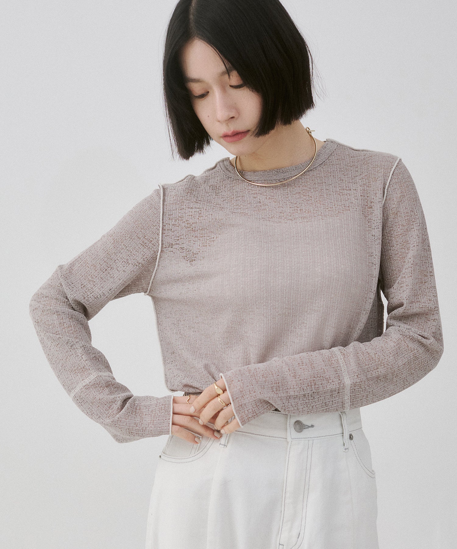 配色メロウ リブシアートップス