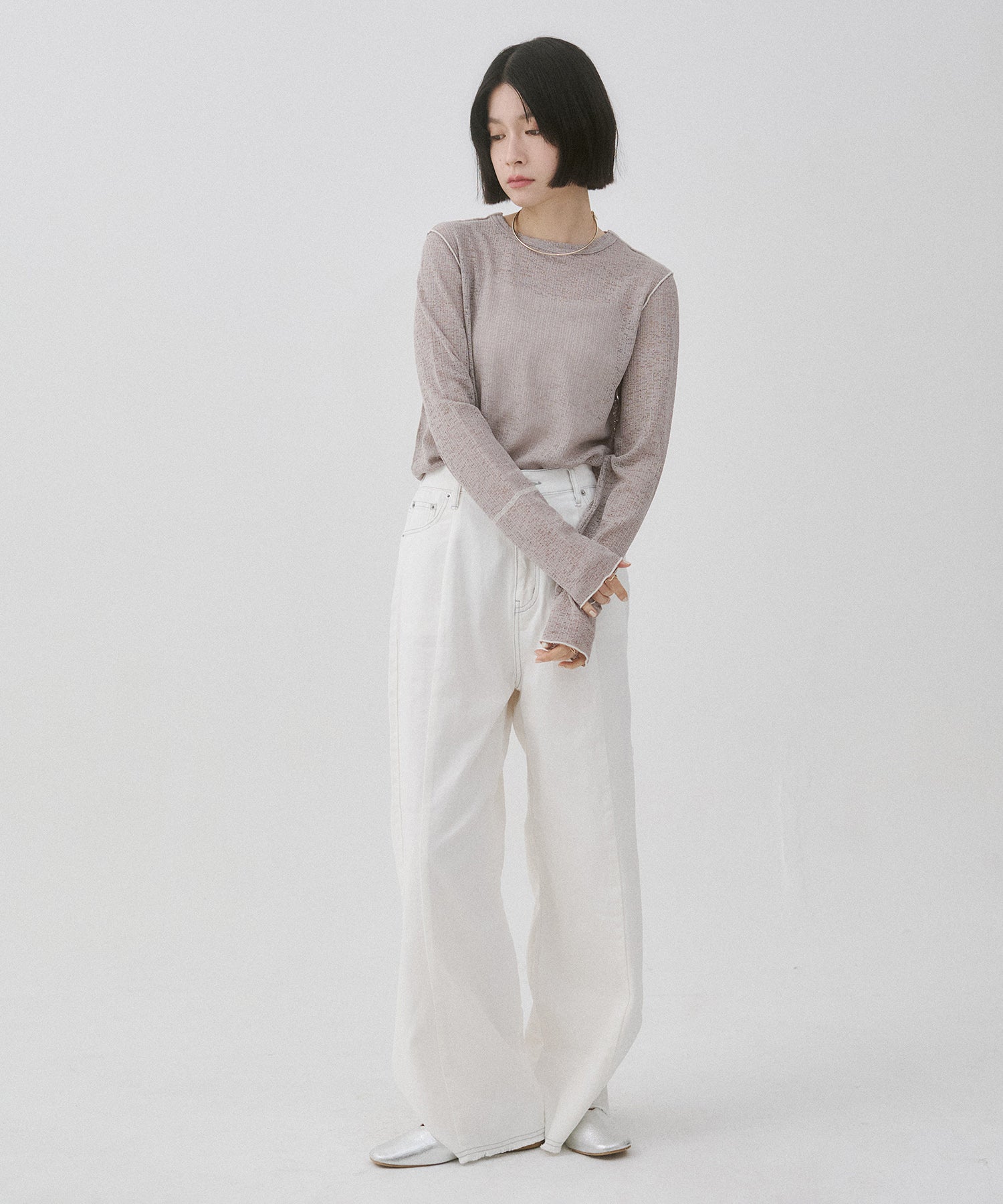 配色メロウ リブシアートップス