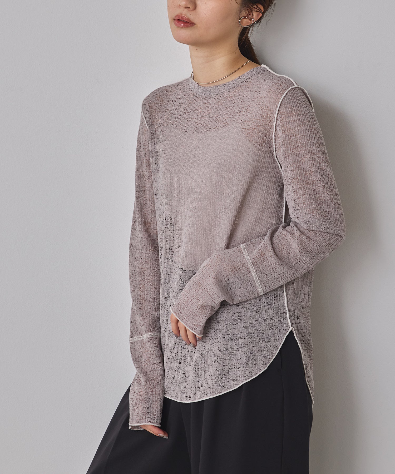 配色メロウ リブシアートップス