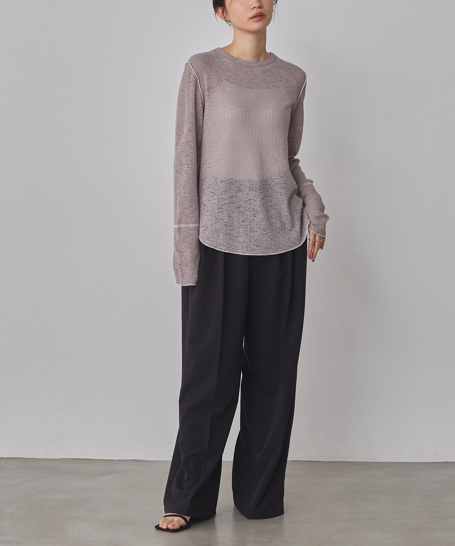 配色メロウ リブシアートップス