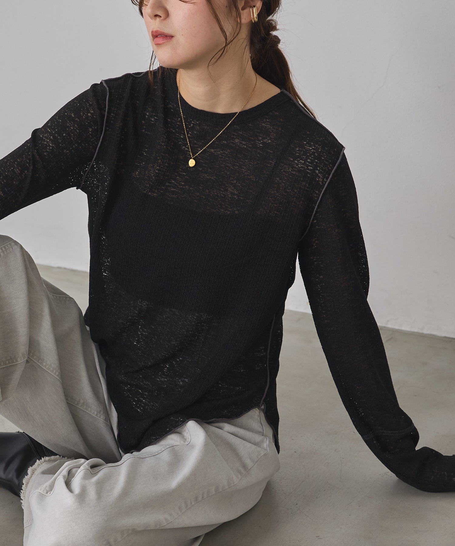 配色メロウ リブシアートップス