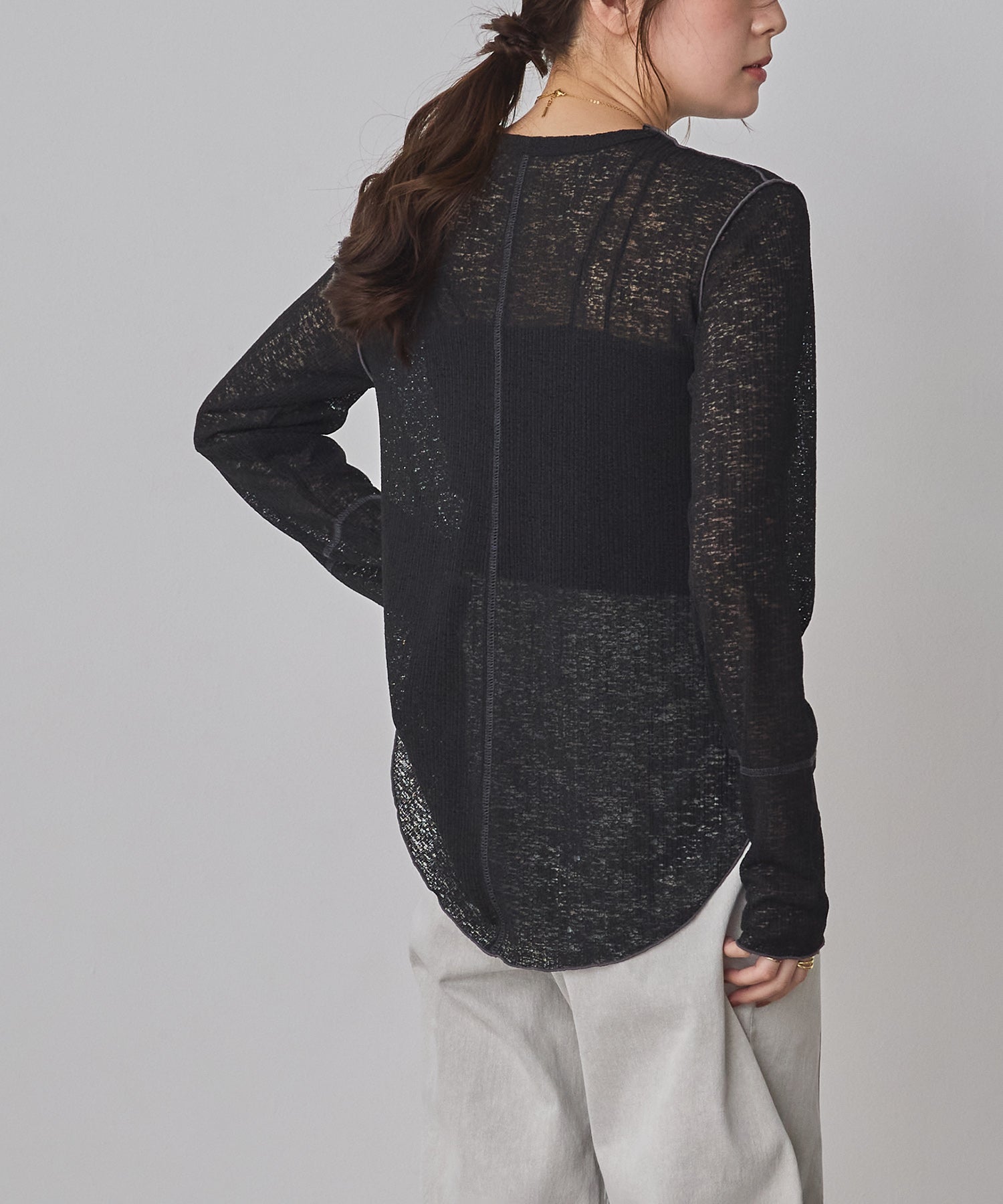 配色メロウ リブシアートップス