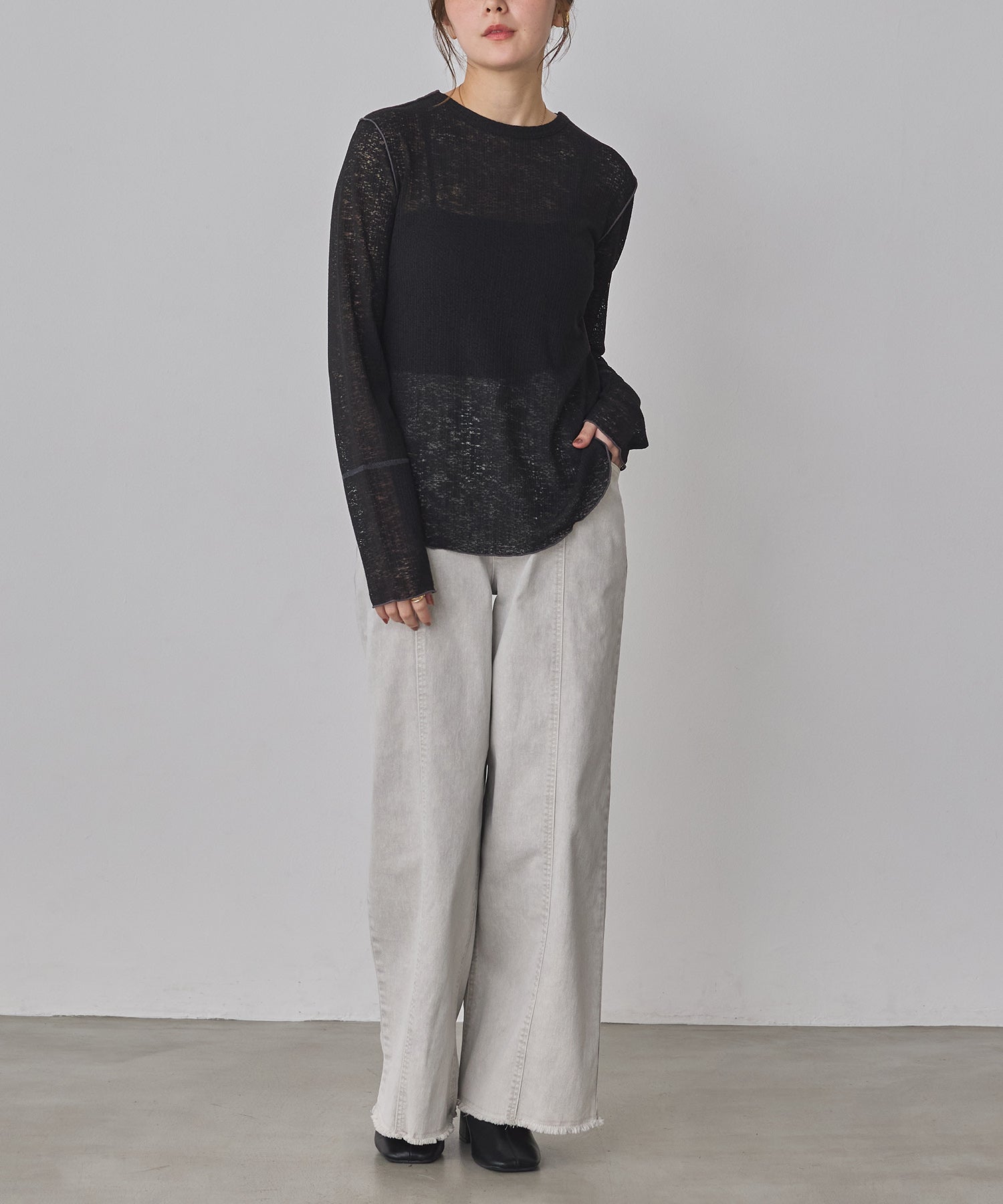 配色メロウ リブシアートップス