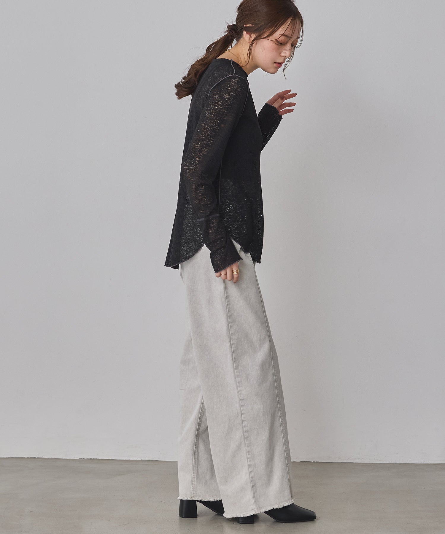 配色メロウ リブシアートップス