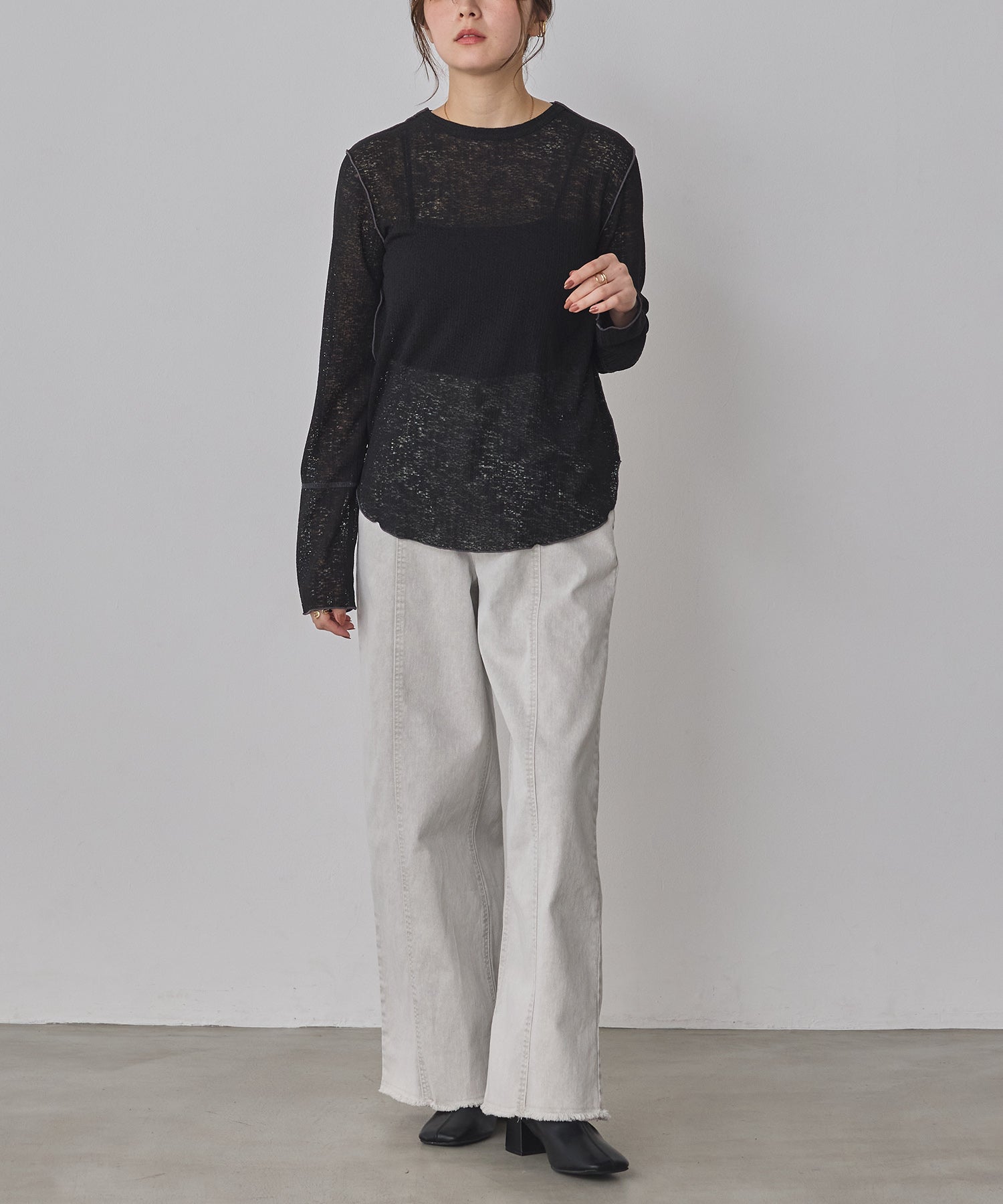 配色メロウ リブシアートップス