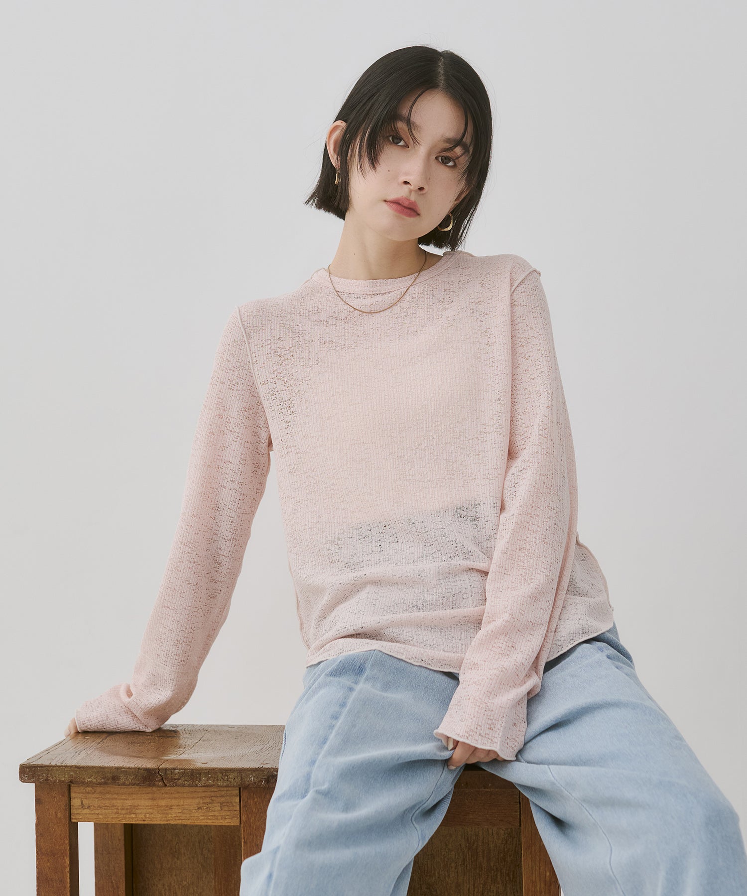 配色メロウ リブシアートップス