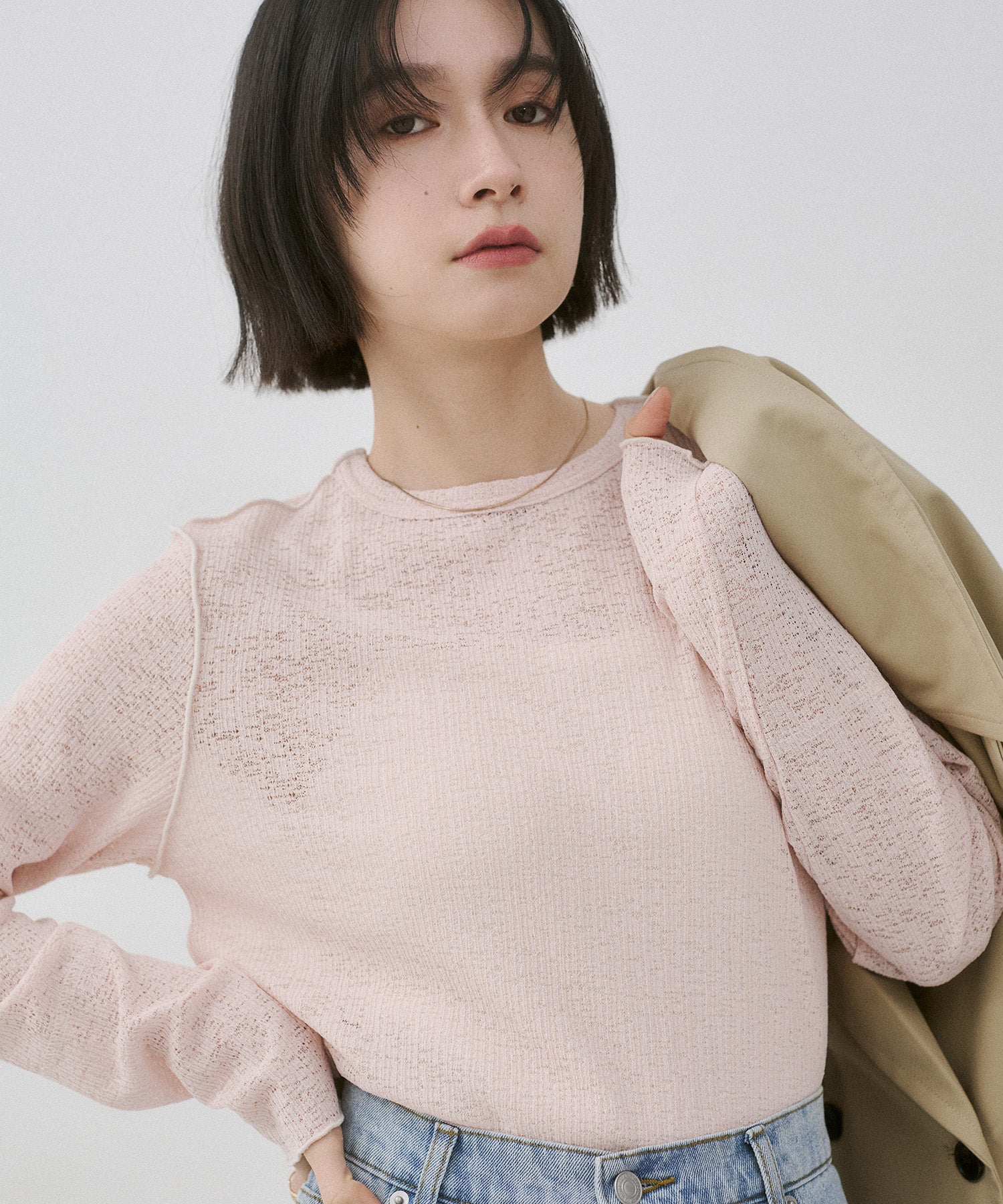 配色メロウ リブシアートップス