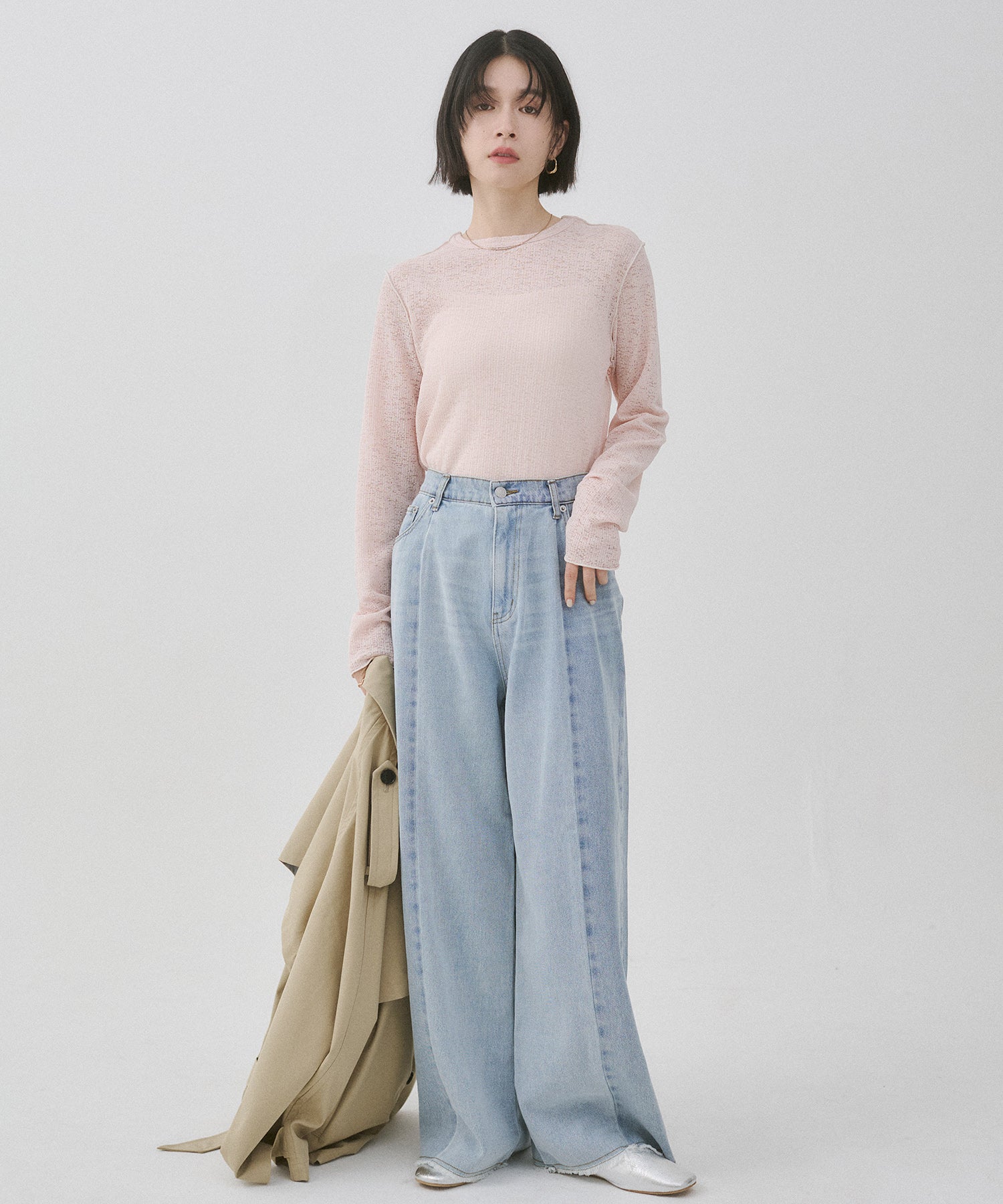 配色メロウ リブシアートップス