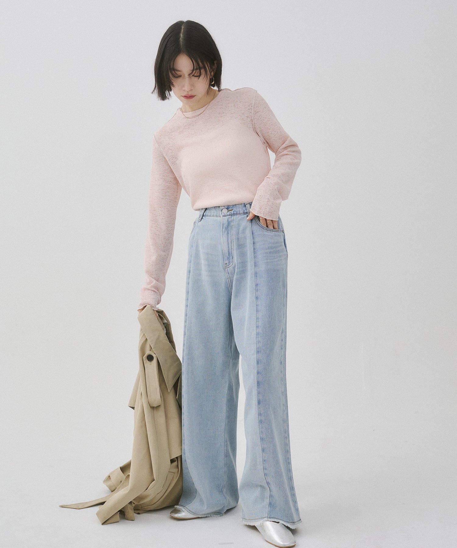 配色メロウ リブシアートップス