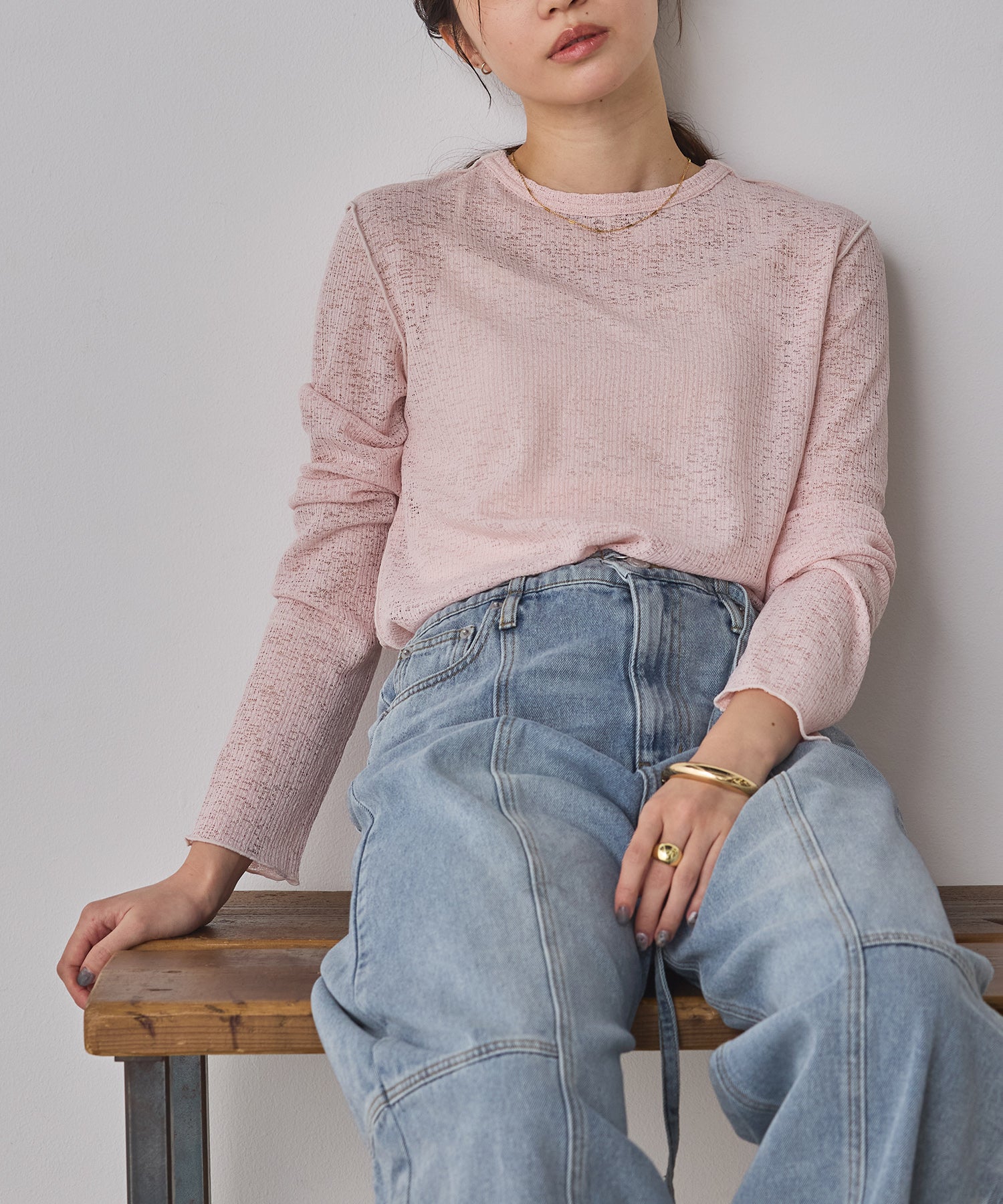 配色メロウ リブシアートップス