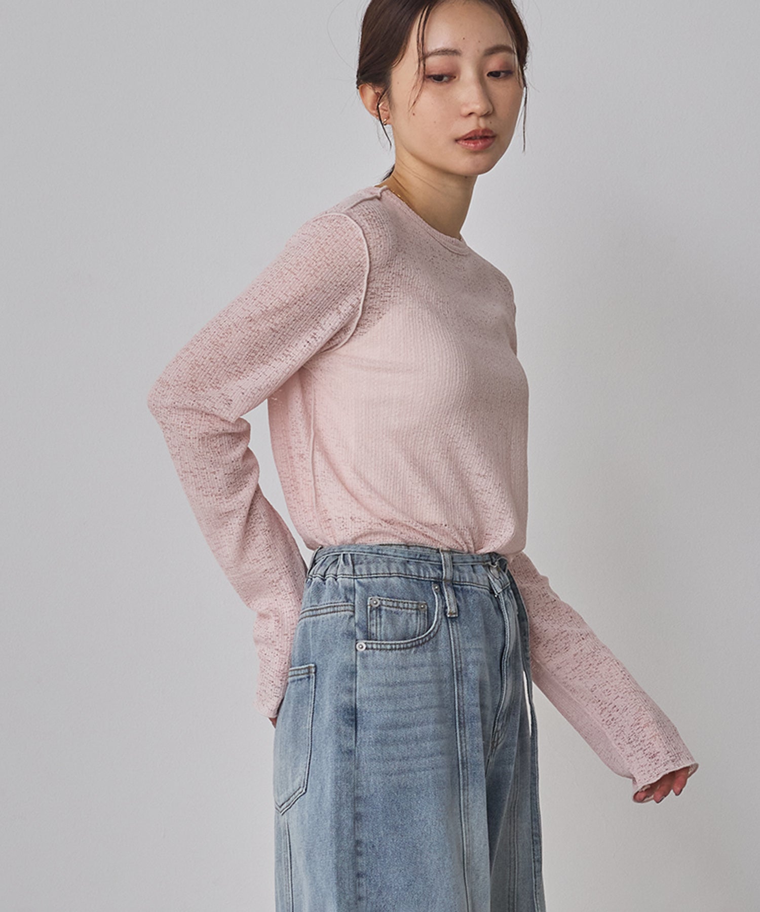 配色メロウ リブシアートップス