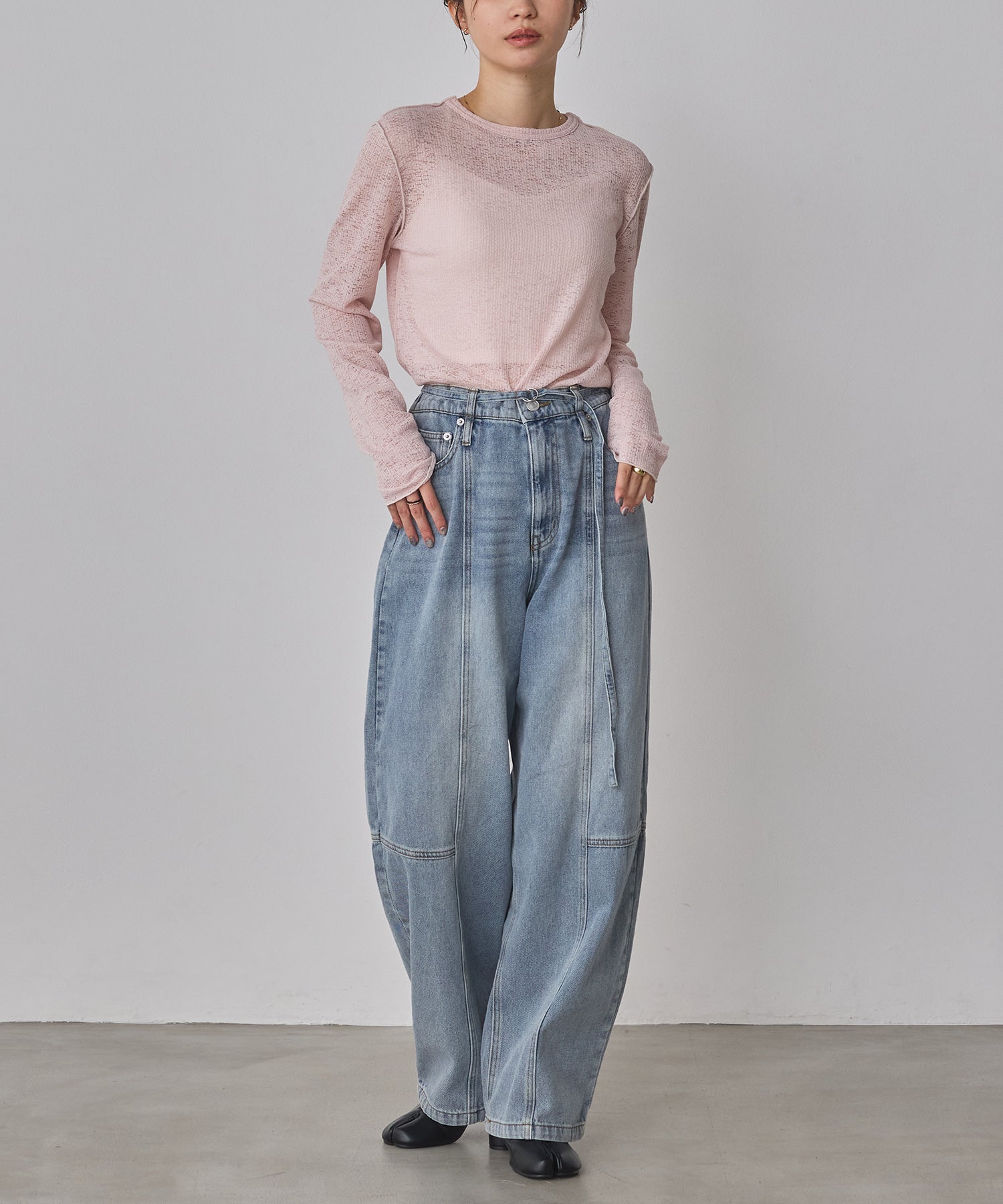 配色メロウ リブシアートップス