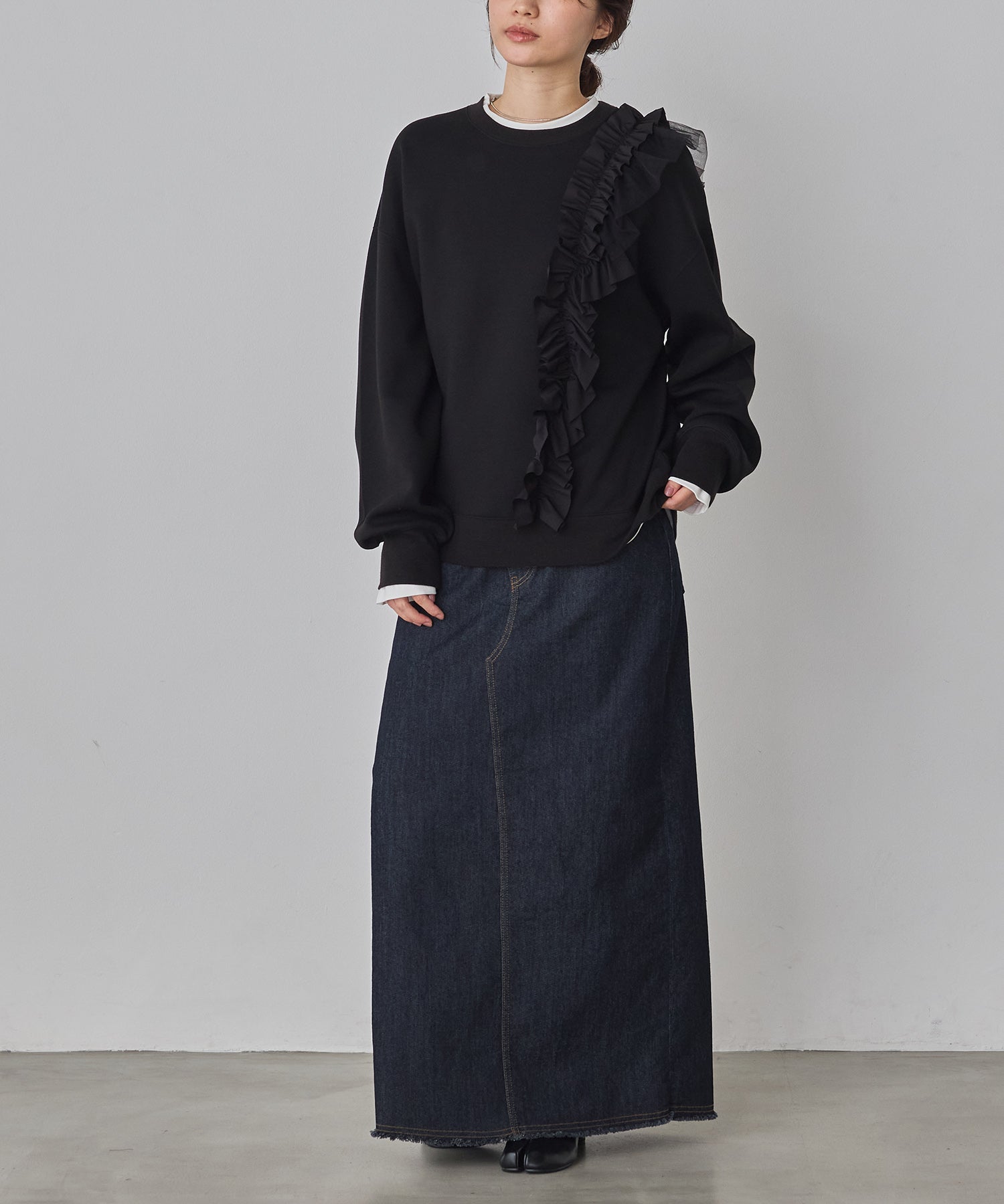 ▪️専用　BORDER FRILL TOP(38) 　BLACK Blaire Funnel Neck Top - Black – The Frankie Shop