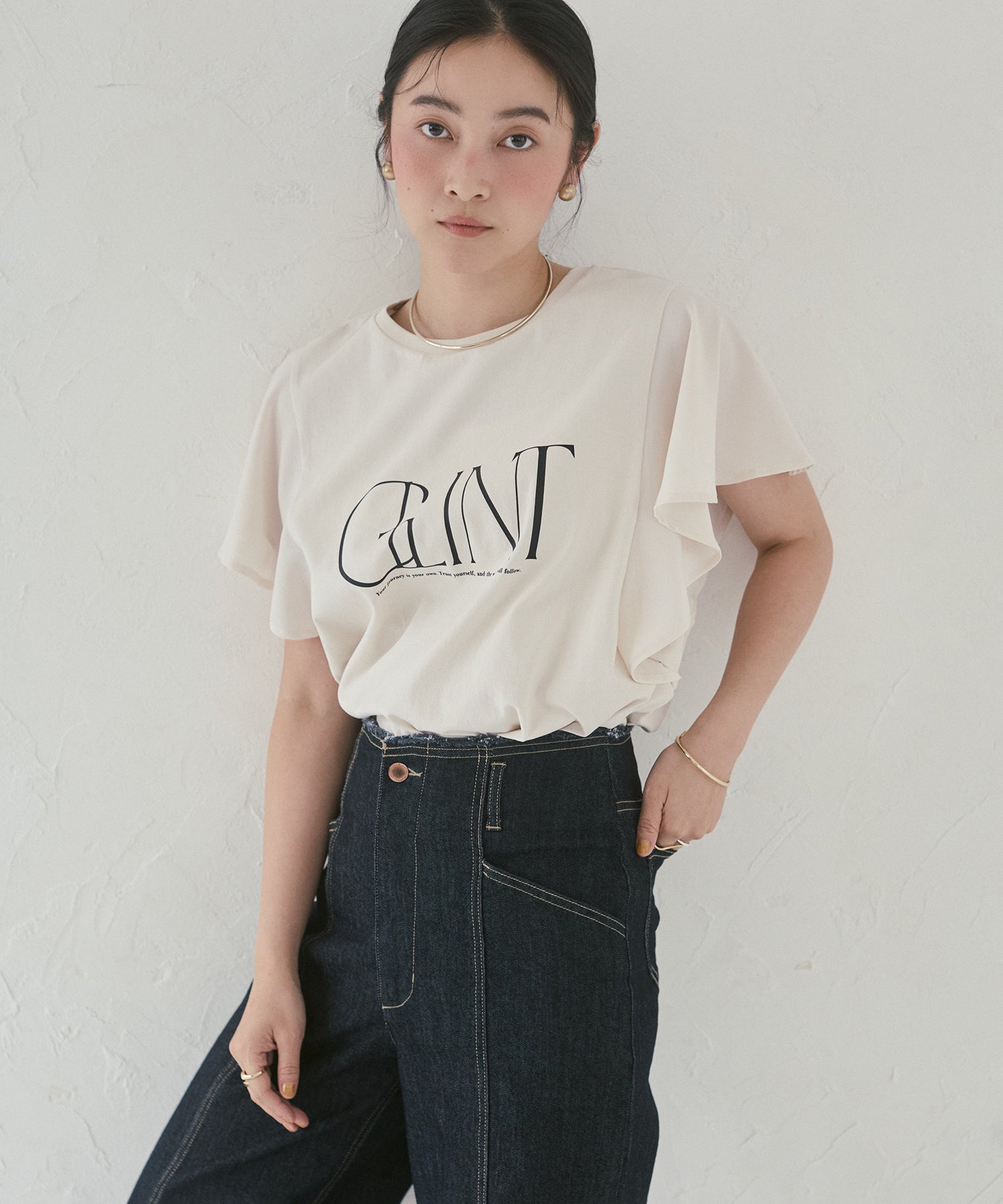 FRILLED-SLEEVE LOGO T-SHIRT
