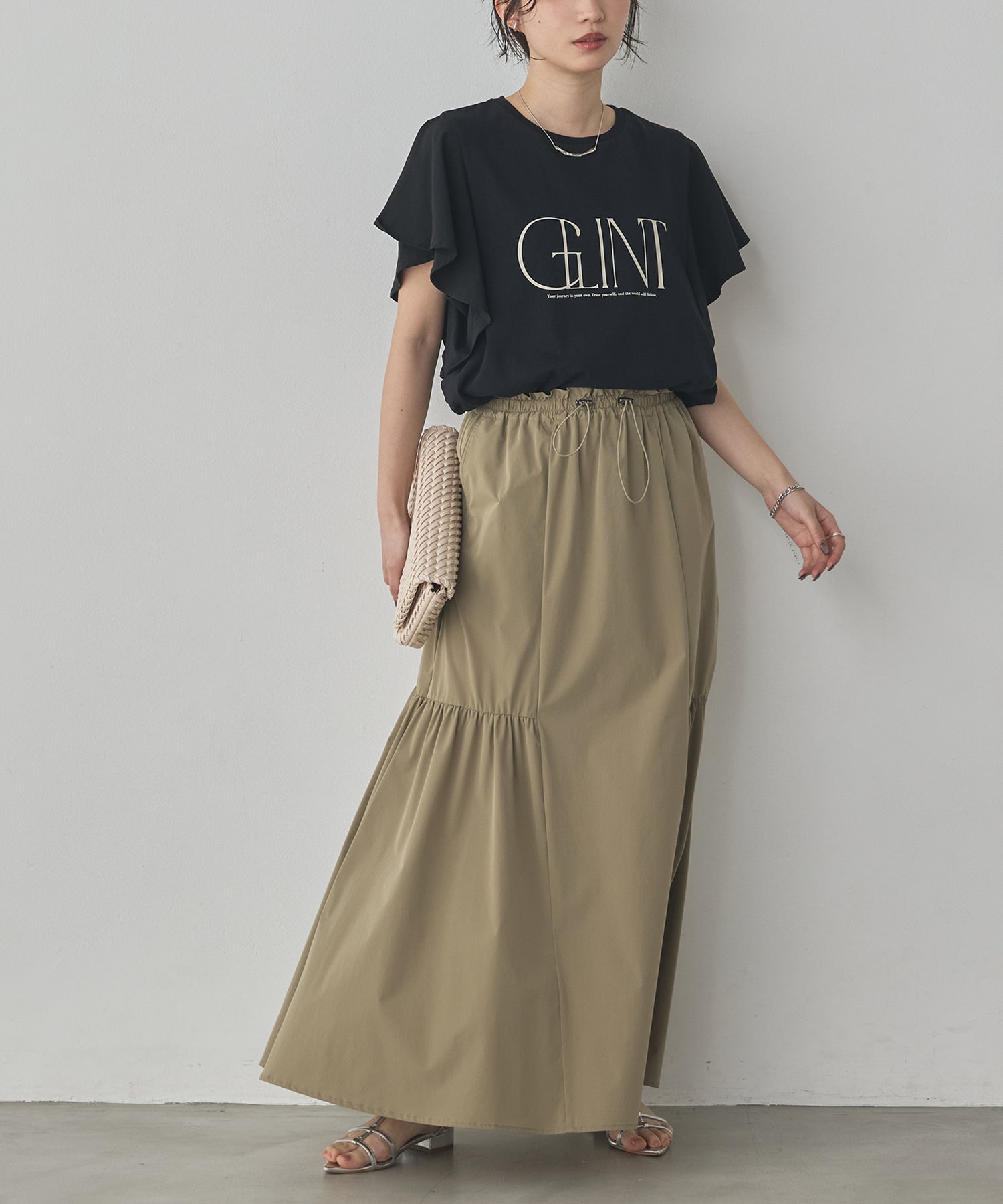 FRILLED-SLEEVE LOGO T-SHIRT