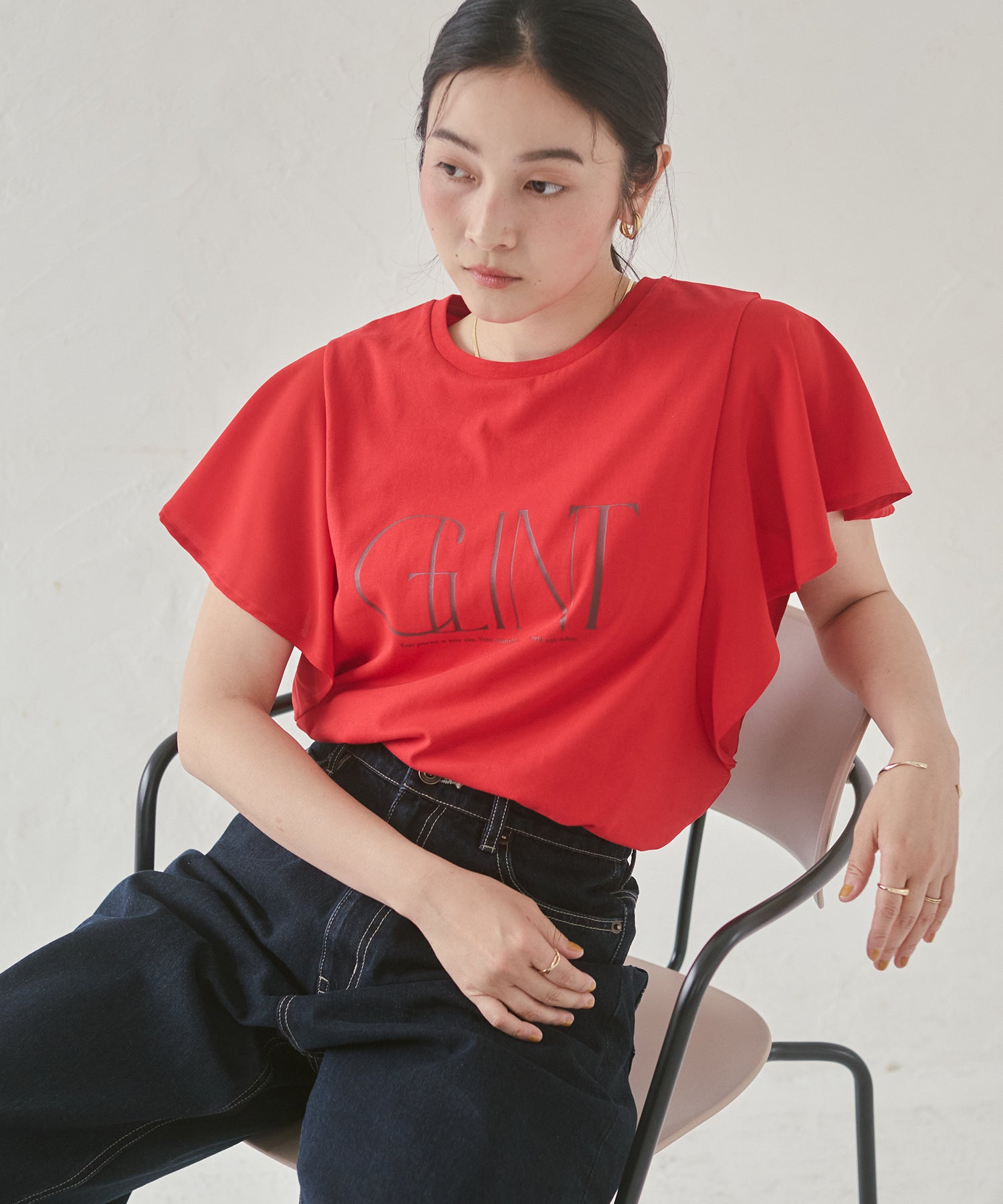 FRILLED-SLEEVE LOGO T-SHIRT