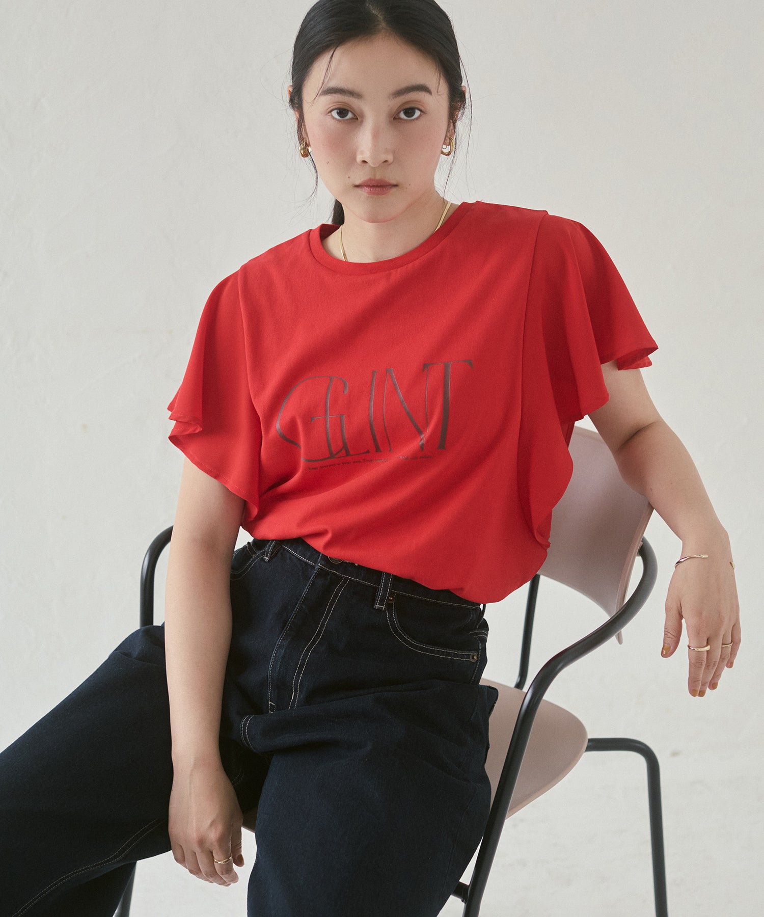 FRILLED-SLEEVE LOGO T-SHIRT