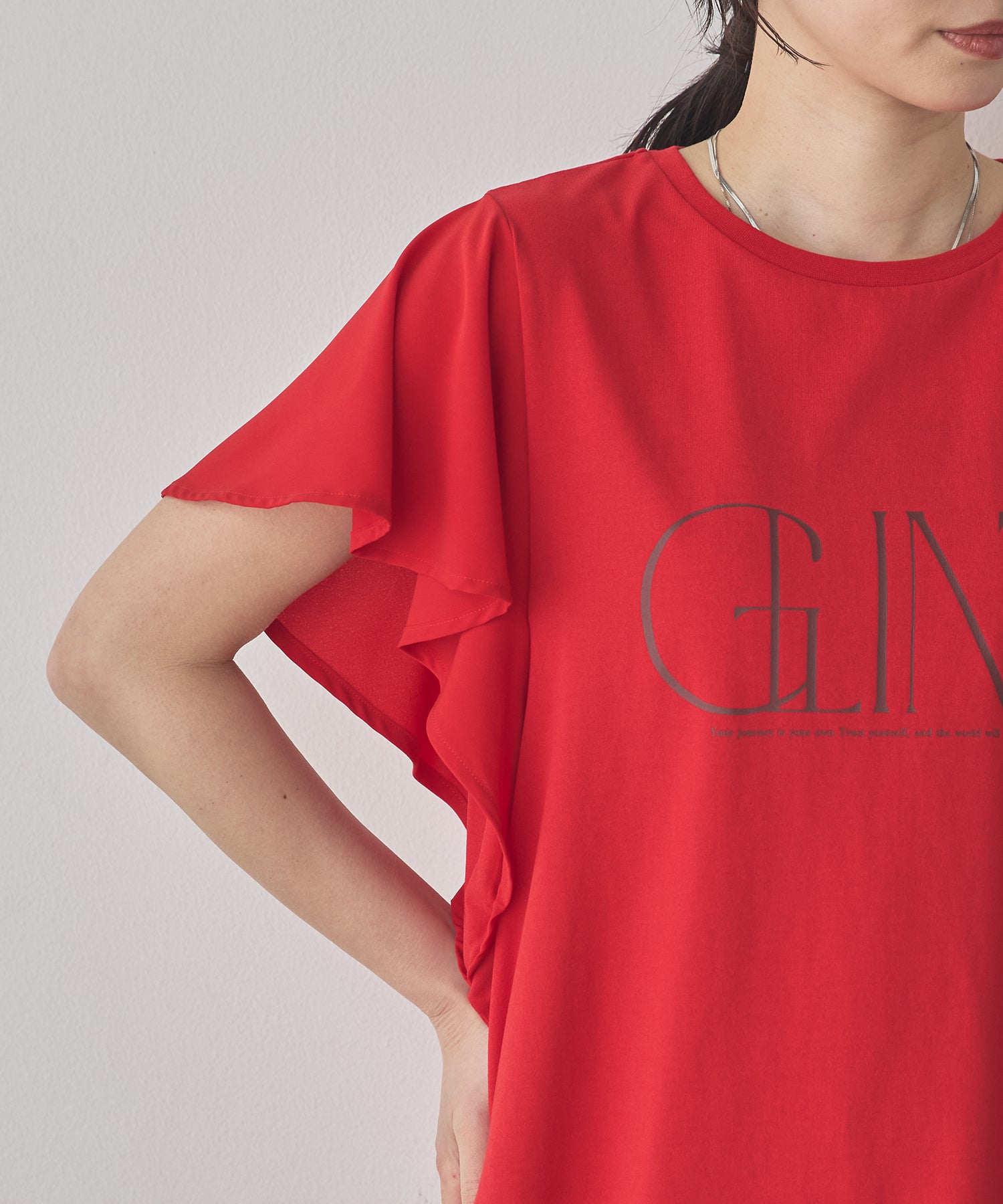 FRILLED-SLEEVE LOGO T-SHIRT