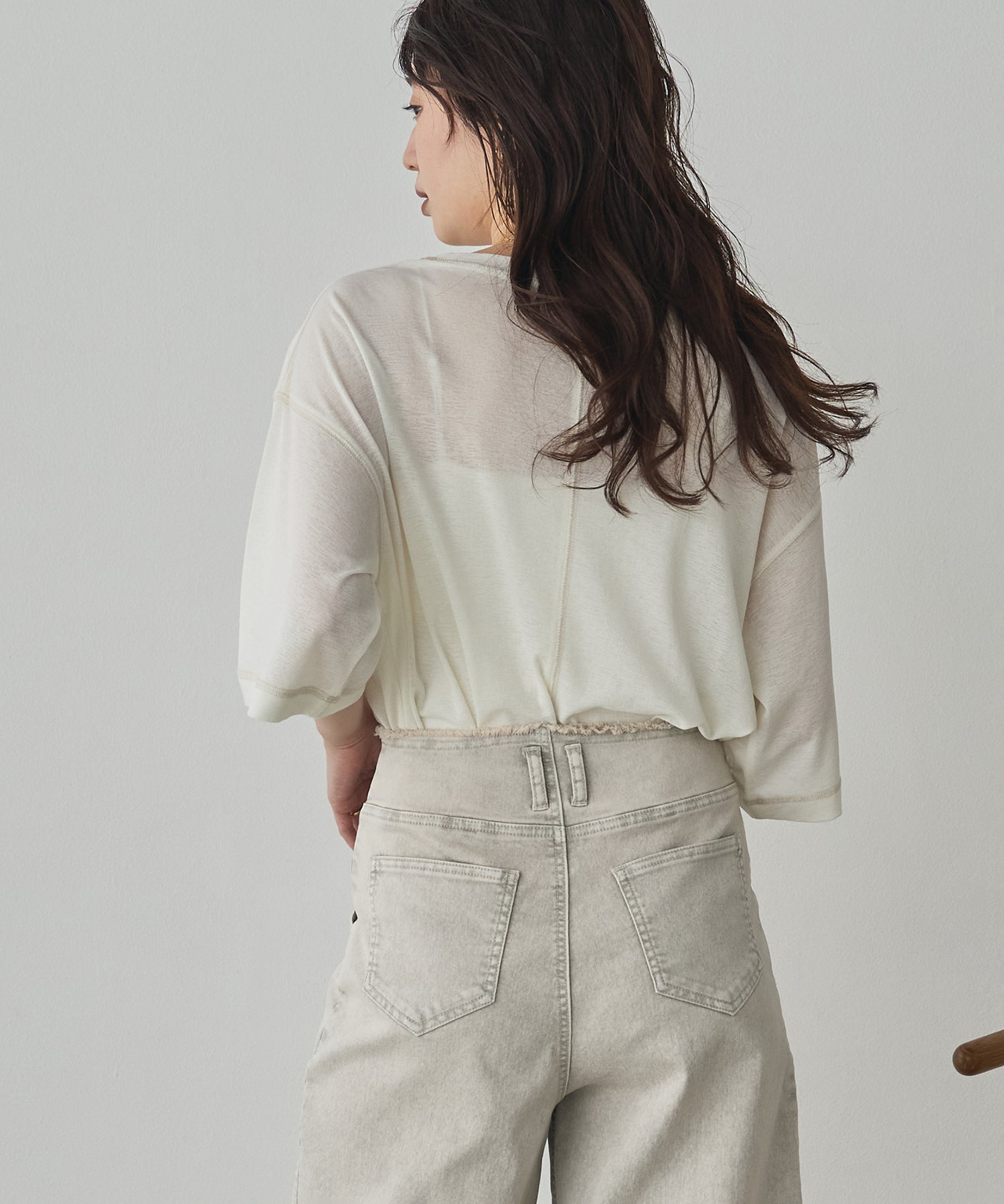 SHEER WAFFLE T-SHIRT WITH SUBTLE COLOR-BLOCKED STITCHING