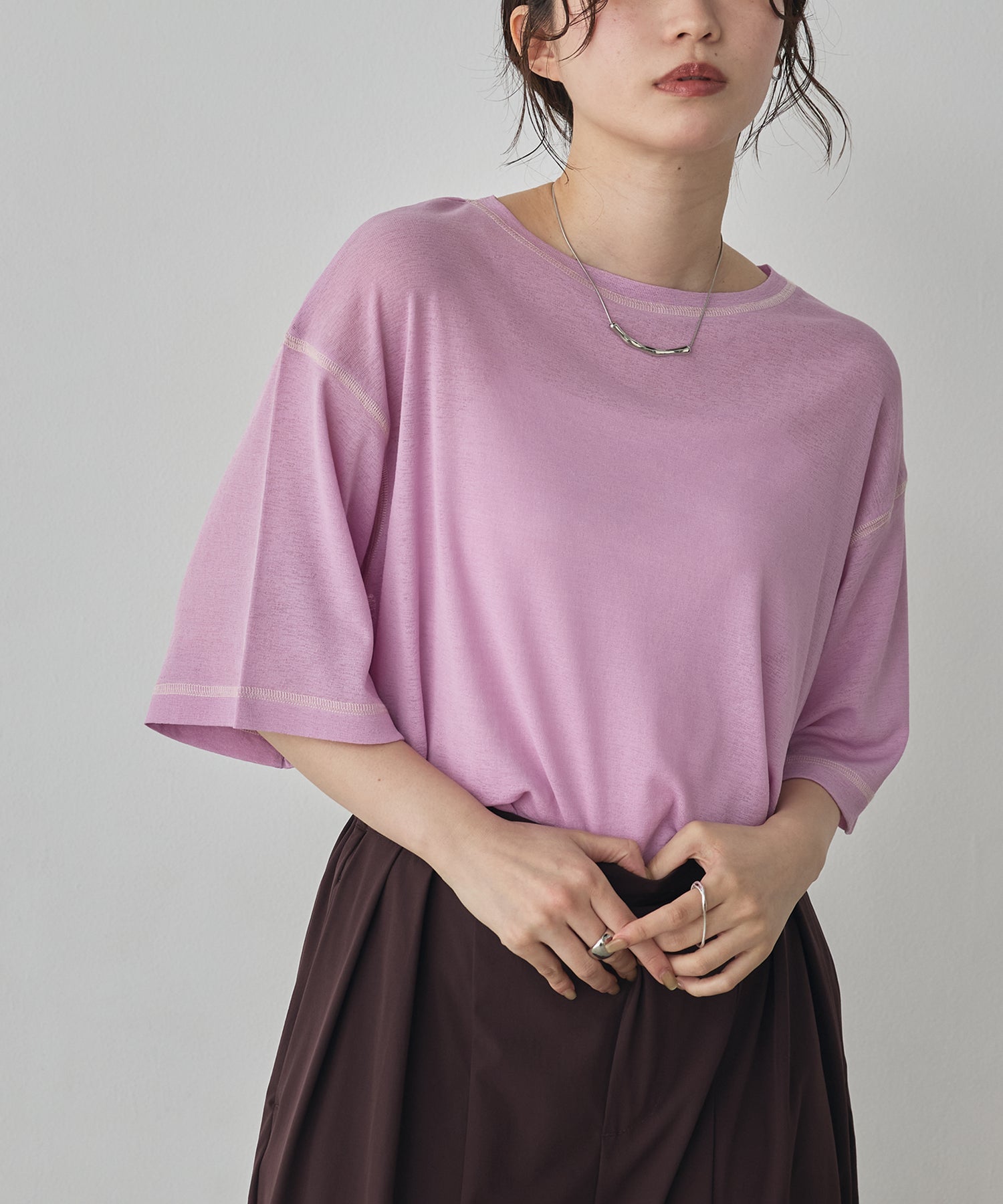 SHEER WAFFLE T-SHIRT WITH SUBTLE COLOR-BLOCKED STITCHING
