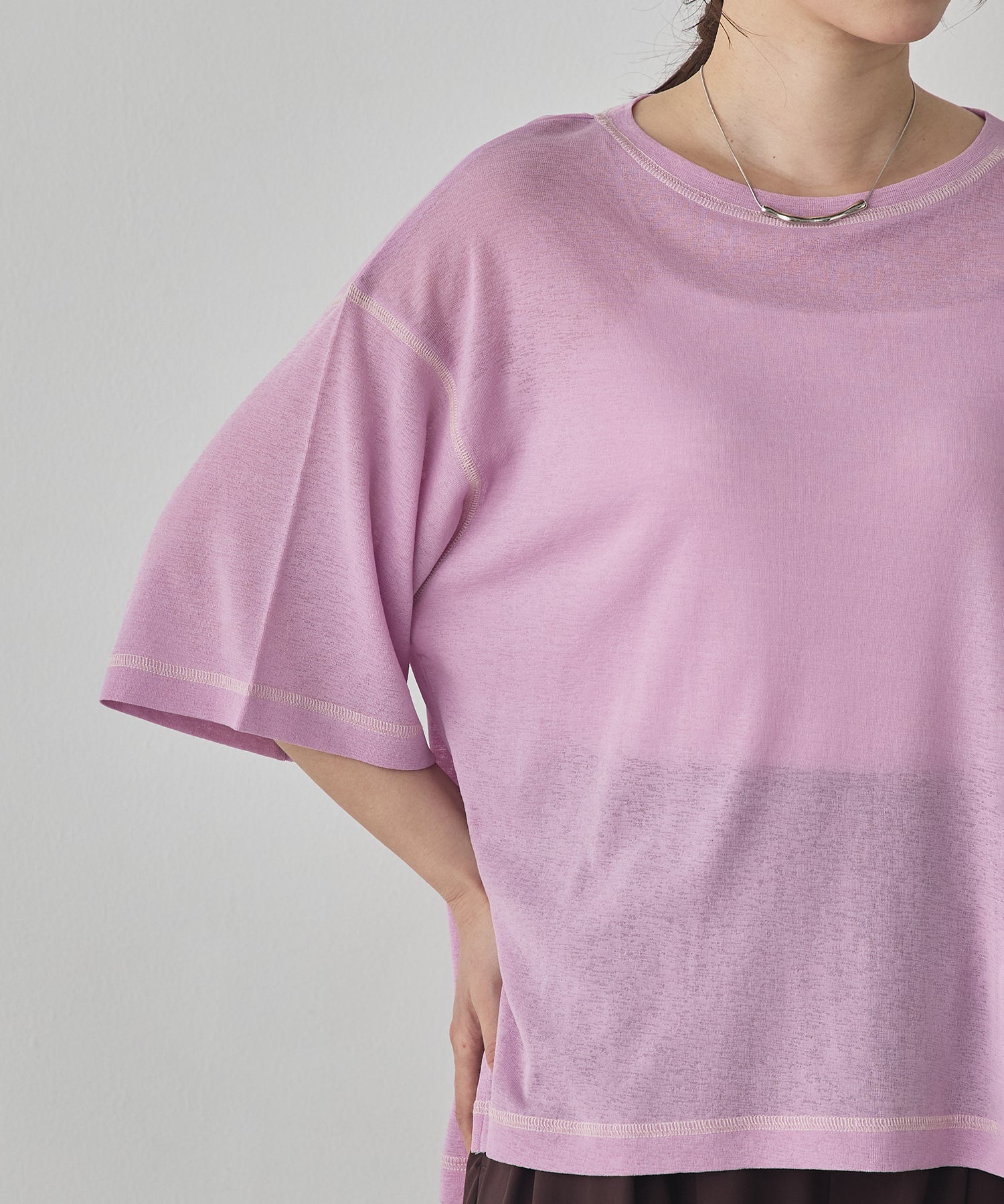 SHEER WAFFLE T-SHIRT WITH SUBTLE COLOR-BLOCKED STITCHING