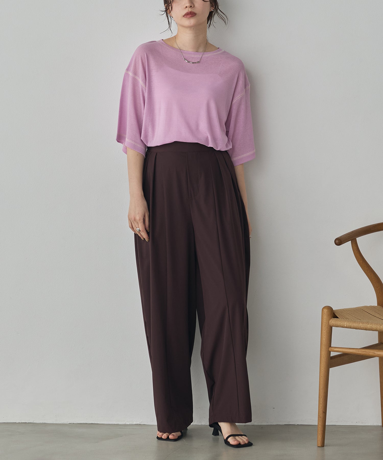 SHEER WAFFLE T-SHIRT WITH SUBTLE COLOR-BLOCKED STITCHING