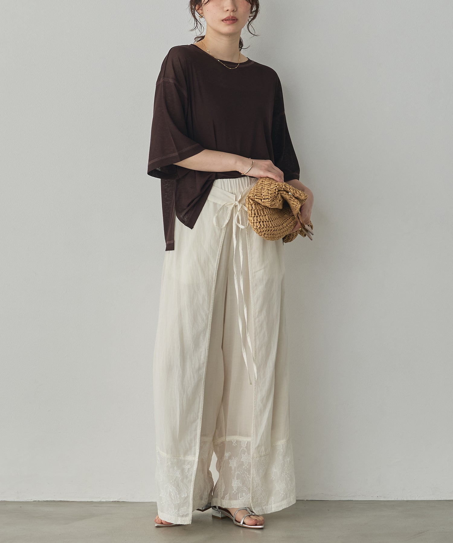 SHEER WAFFLE T-SHIRT WITH SUBTLE COLOR-BLOCKED STITCHING