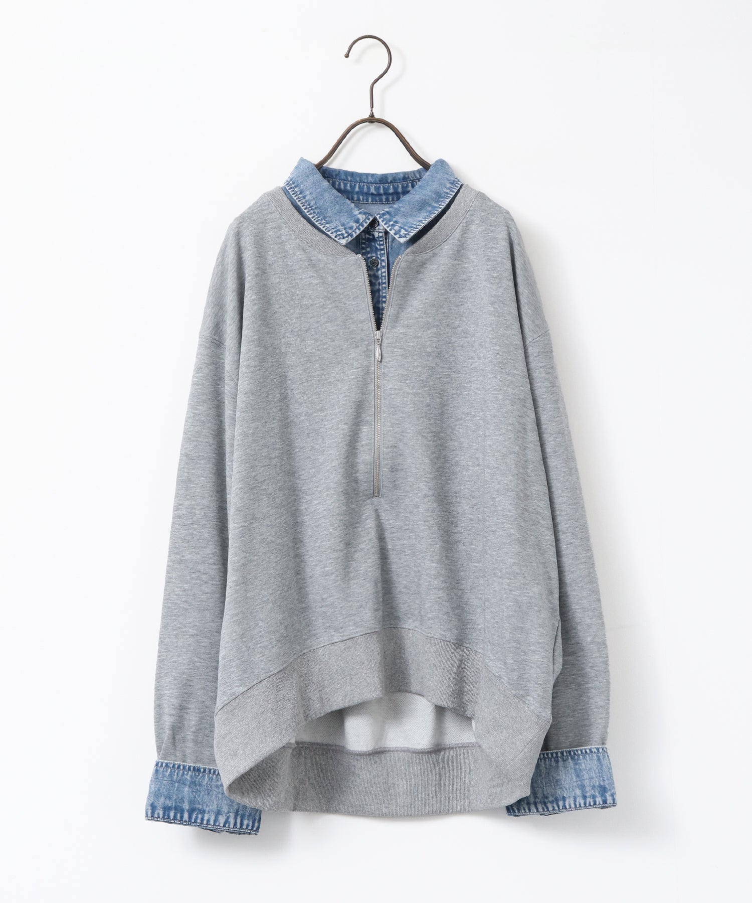 DENIM-COLLAR DOCKING FAKE-LAYERED TOP
