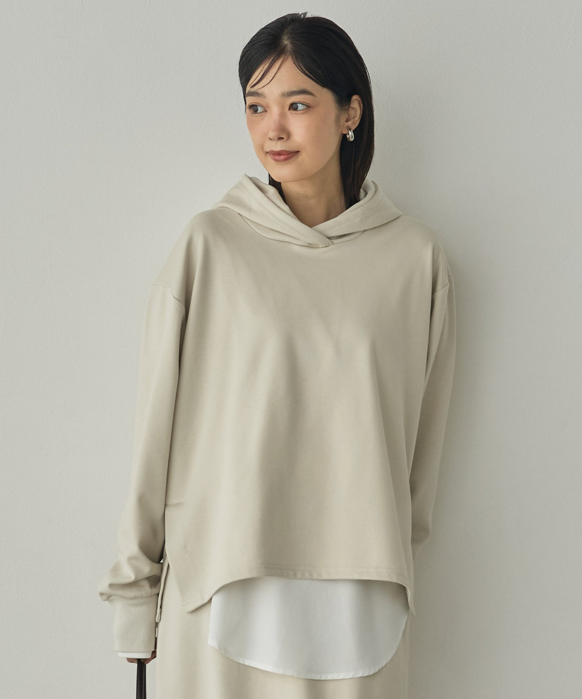 BRUSHED-LINING, SIDE-SLIT, FLOWY HOODIE