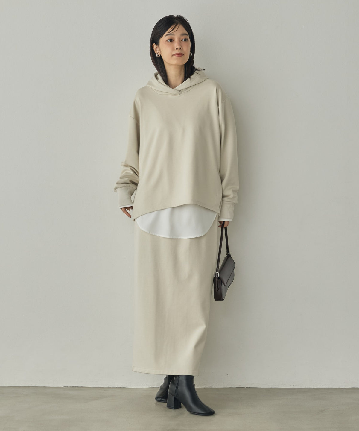 BRUSHED-LINING, SIDE-SLIT, FLOWY HOODIE